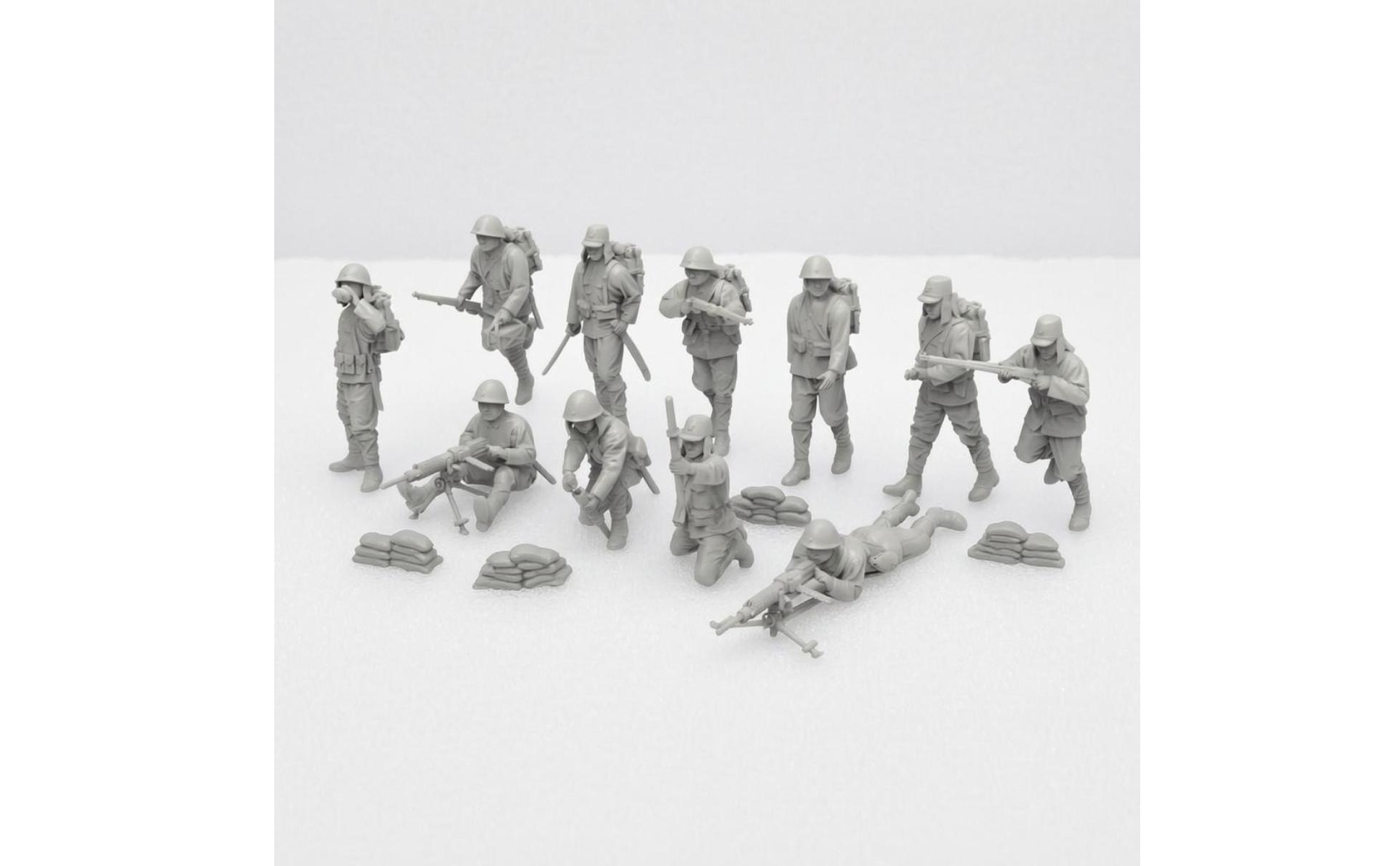 11 Pieces Figurine Militari in Resina Non Dipinte Soldatini in Resina Grigie