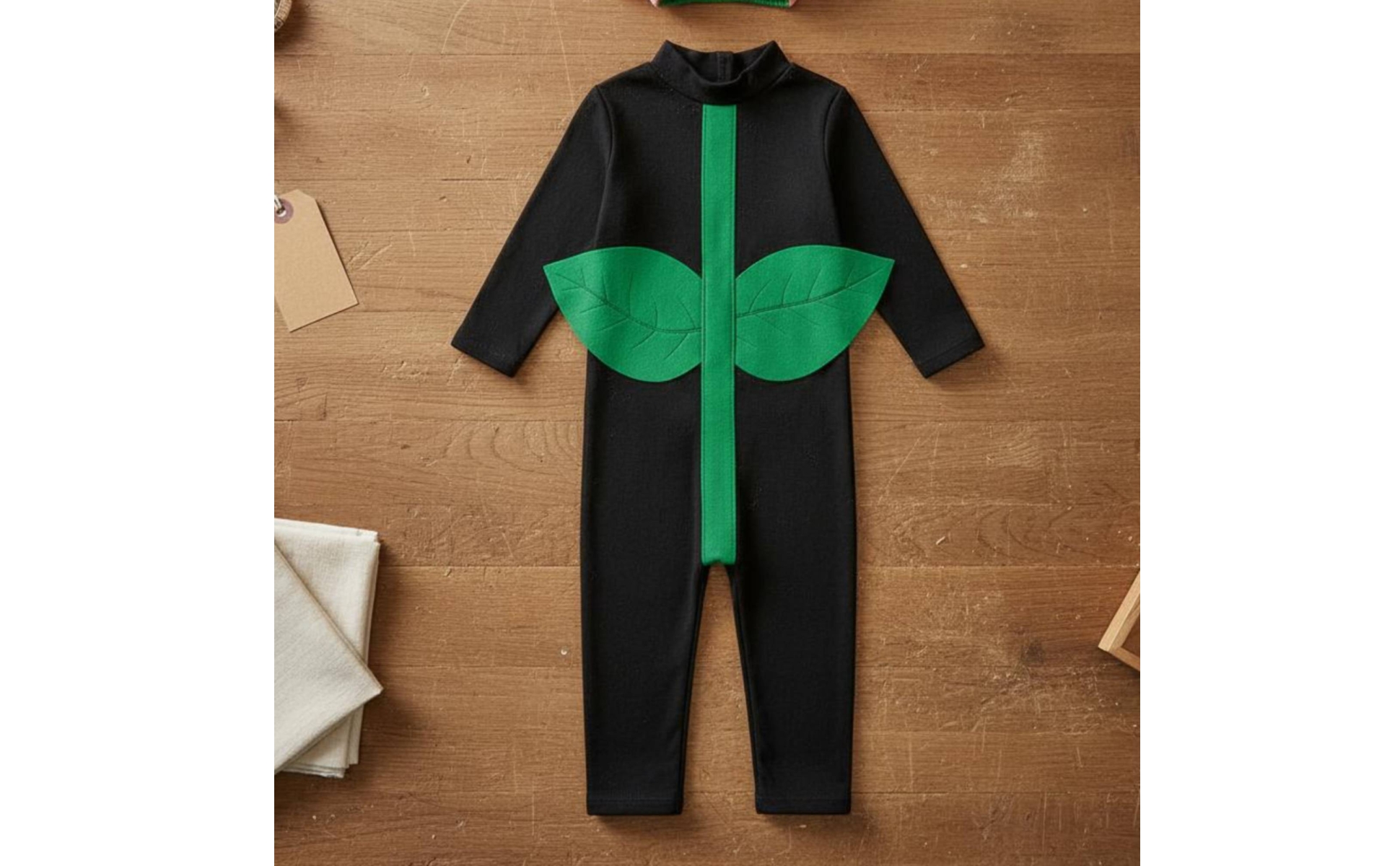Carnation Costume Foliage Appliques Full-Body Jumpsuit Costume Green Accents