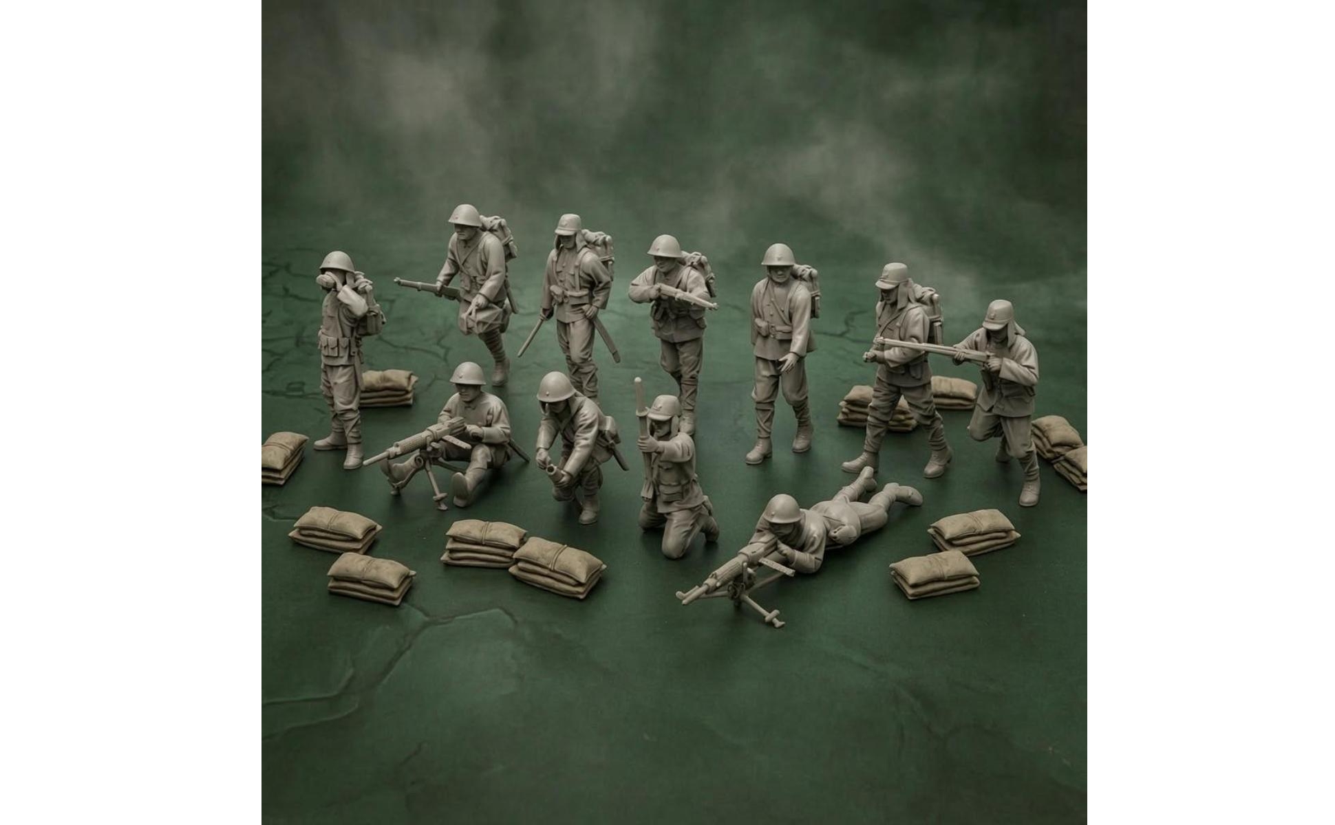 11 Pieces Figurine Militari in Resina Non Dipinte Soldatini in Resina Grigie