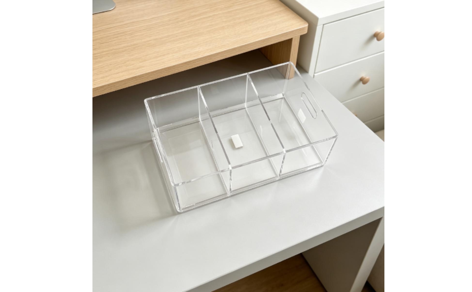 Acrylic Desktop Organizer Divided Three-Section Organizer Transparent