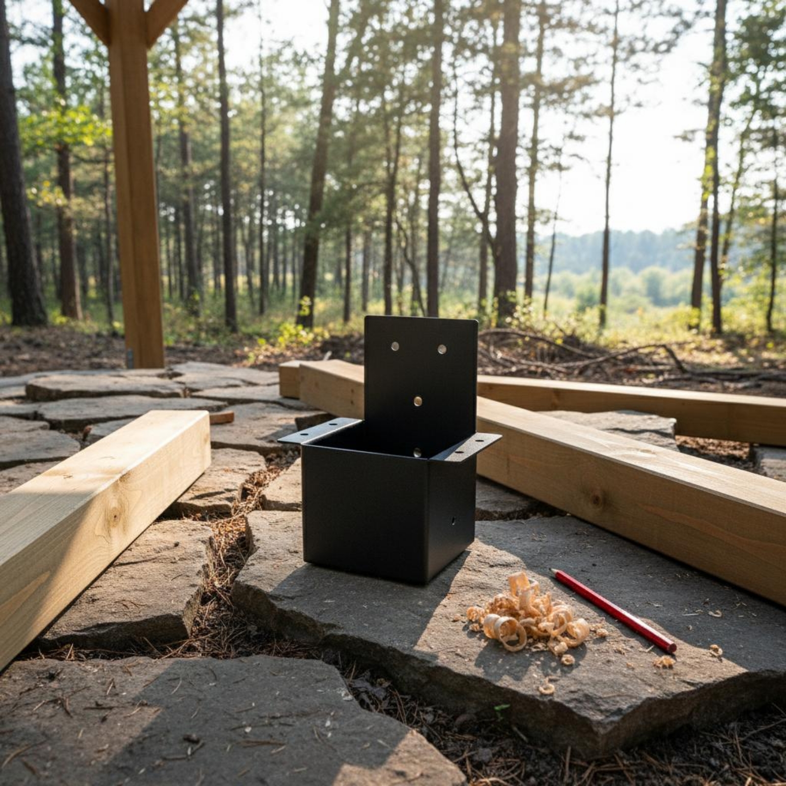 4 Stück Pergola Pfostenverbinder pulverbeschichtet 4x4 Pfostenwinkel vorgebohrt Löcher - Produktbild 6