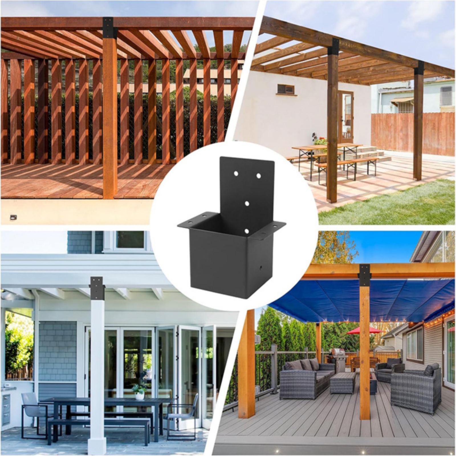 4 Stück Pergola Pfostenverbinder pulverbeschichtet 4x4 Pfostenwinkel vorgebohrt Löcher - Produktbild 8