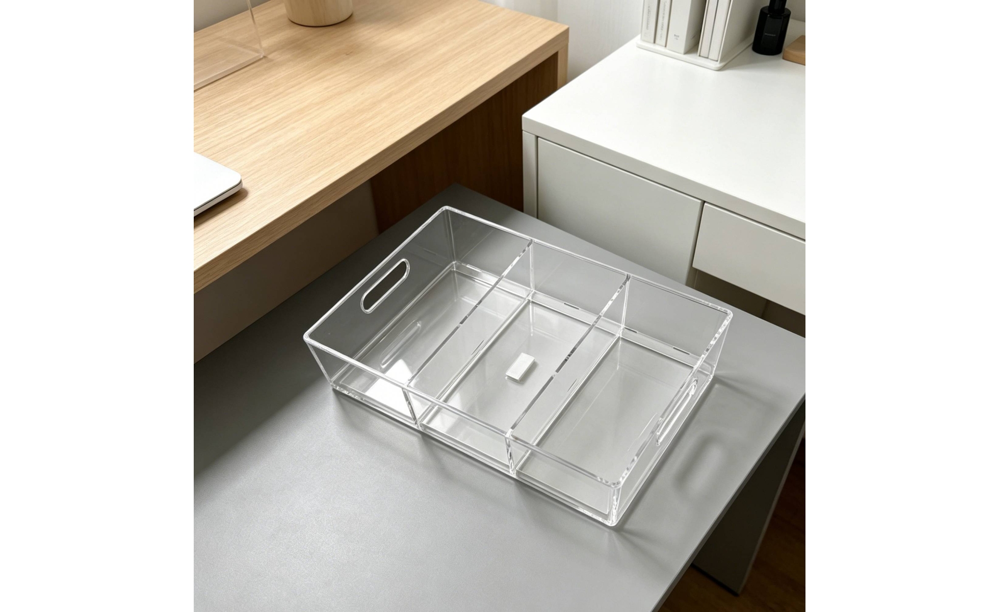 Acrylic Desktop Organizer Divided Three-Section Organizer Transparent