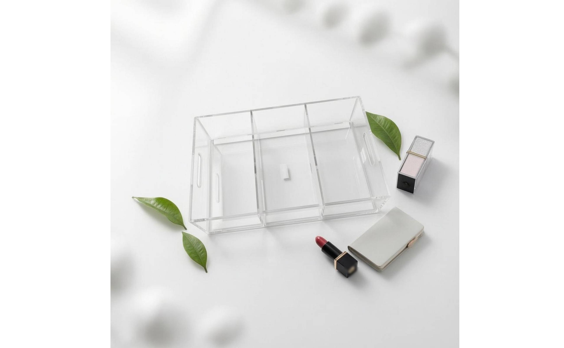 Acrylic Desktop Organizer Divided Three-Section Organizer Transparent