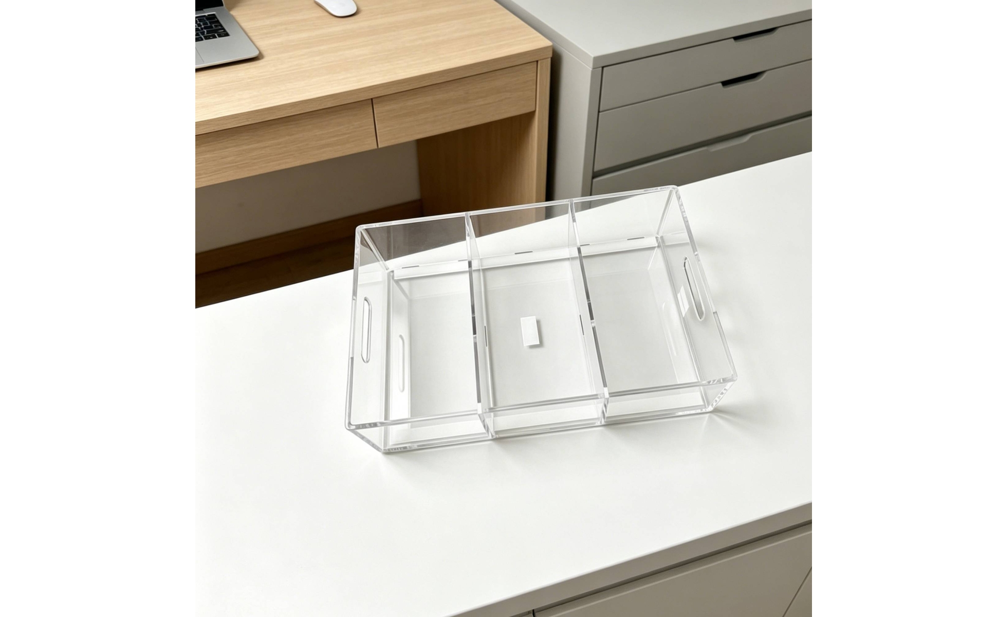 Acrylic Desktop Organizer Divided Three-Section Organizer Transparent
