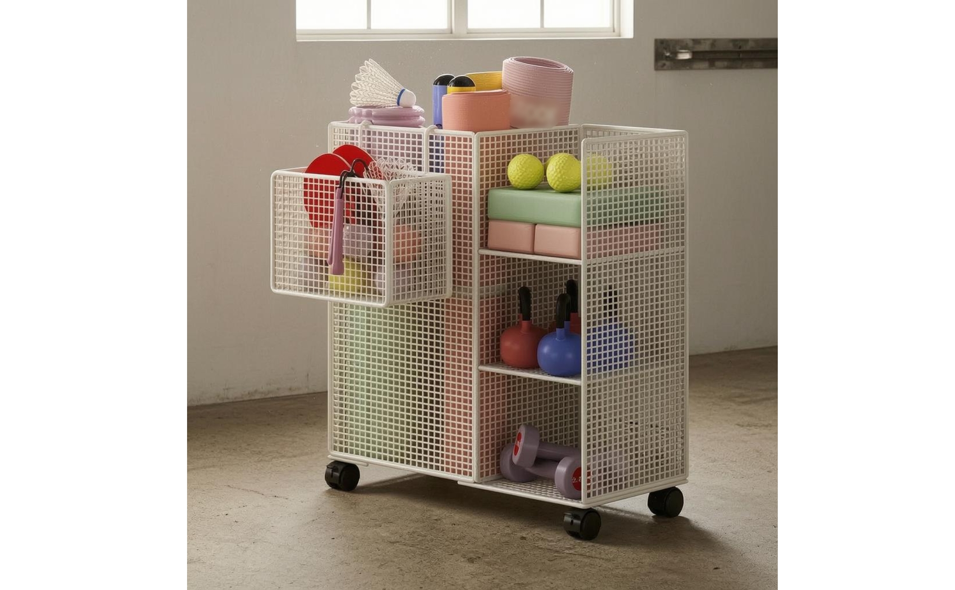 Metal Mesh Cart exposedGrid Mesh Storage Trolley Caster Wheels