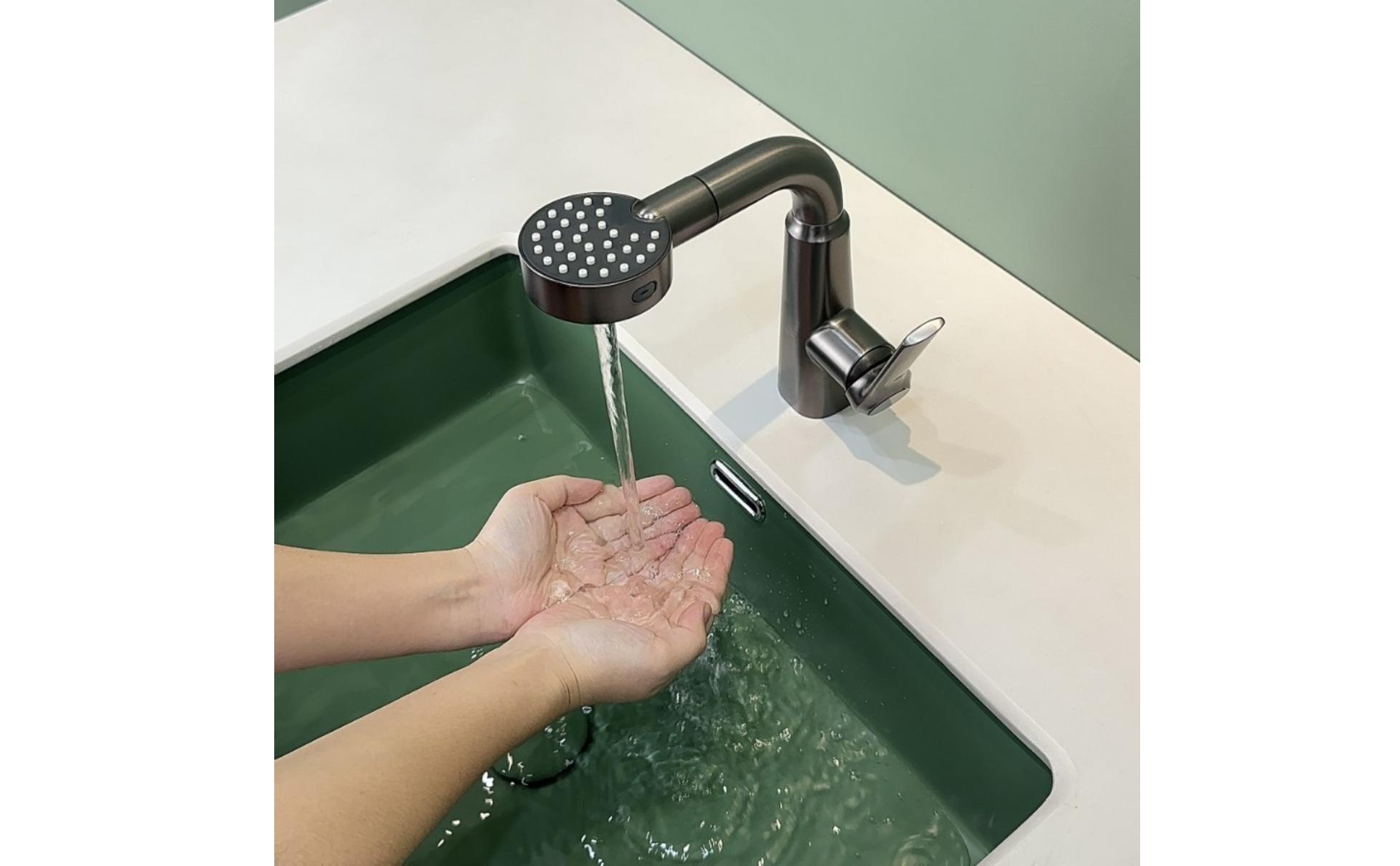 Single-Hole Faucet Tall Curved Spout Bathroom Faucet with Sprayer