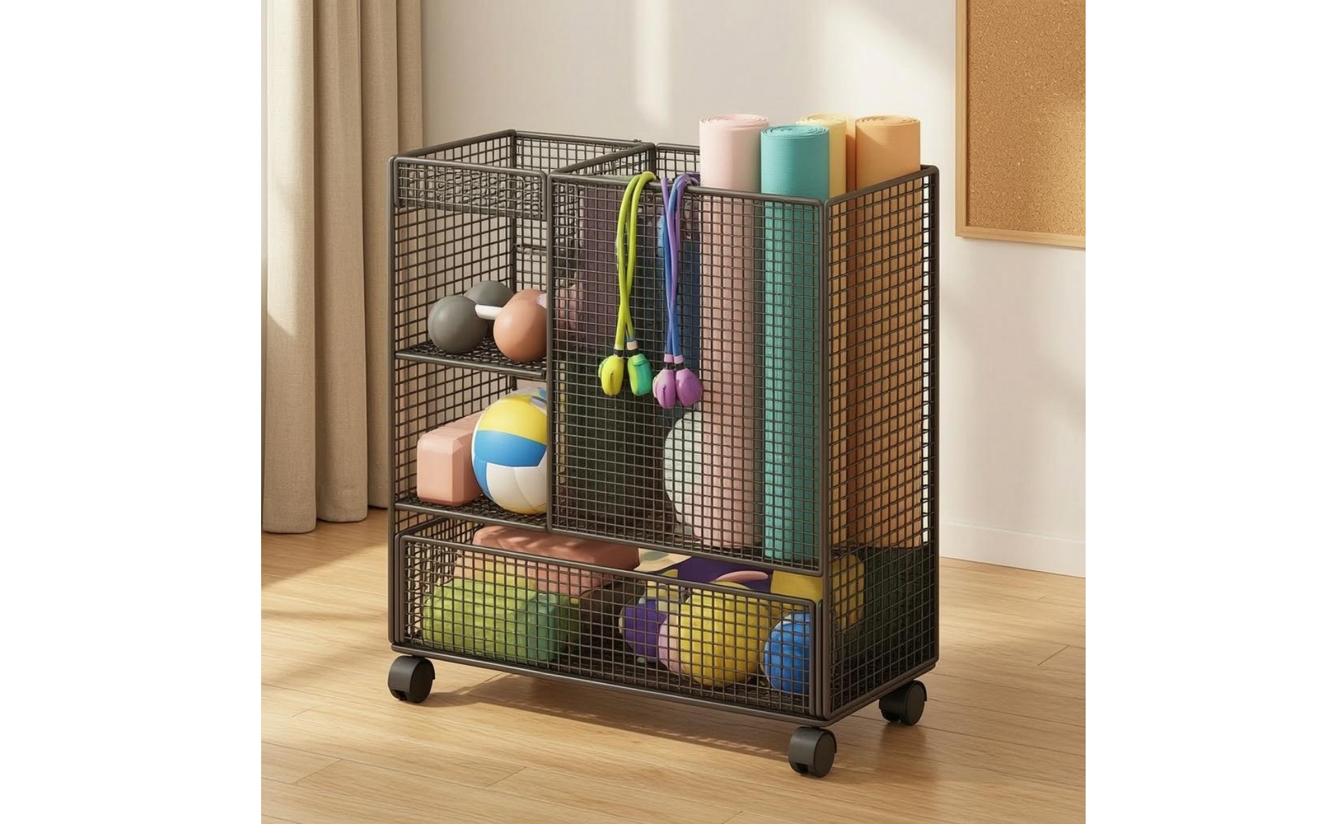 Rolling Mesh Rack Wire-Grid Gym Storage Rack Caster Wheels
