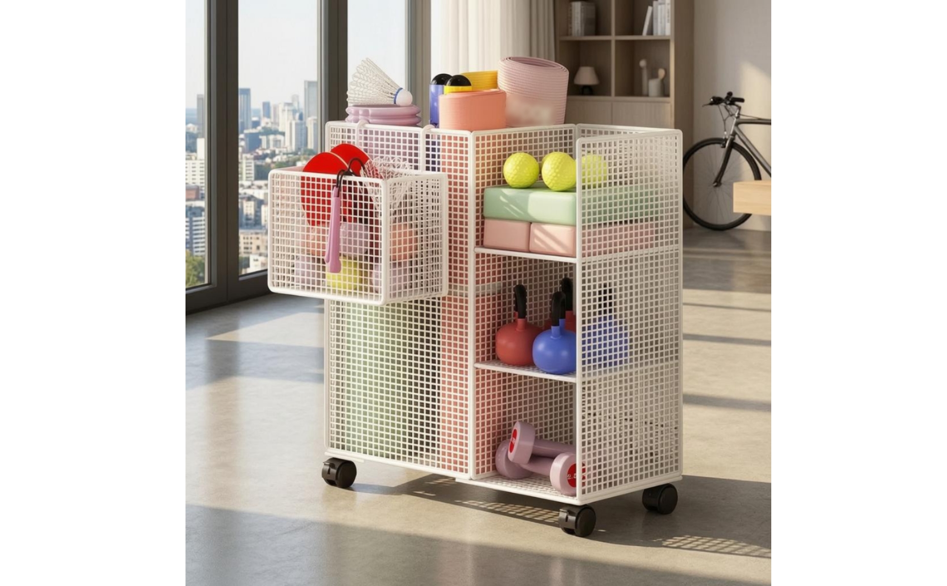 Metal Mesh Cart exposedGrid Mesh Storage Trolley Caster Wheels