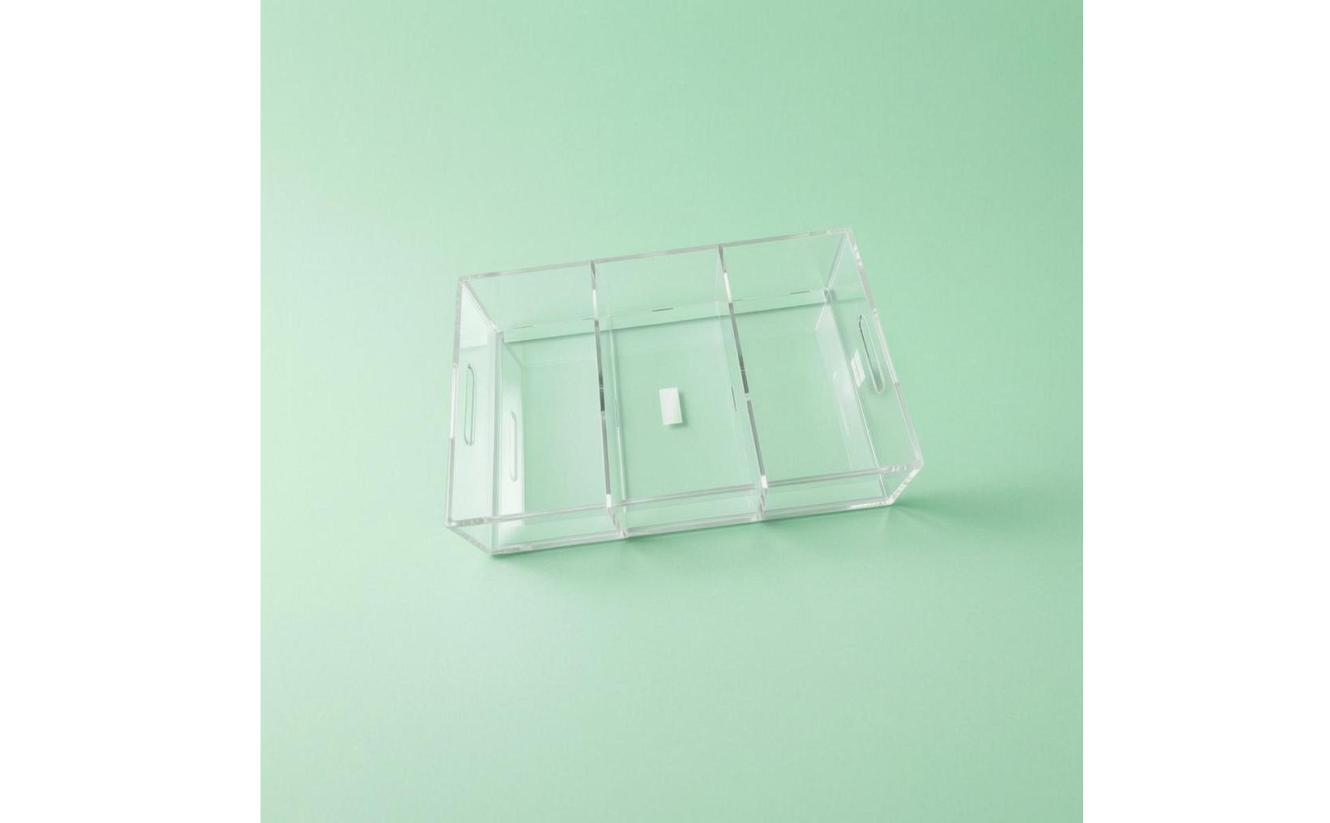 Acrylic Desktop Organizer Divided Three-Section Organizer Transparent