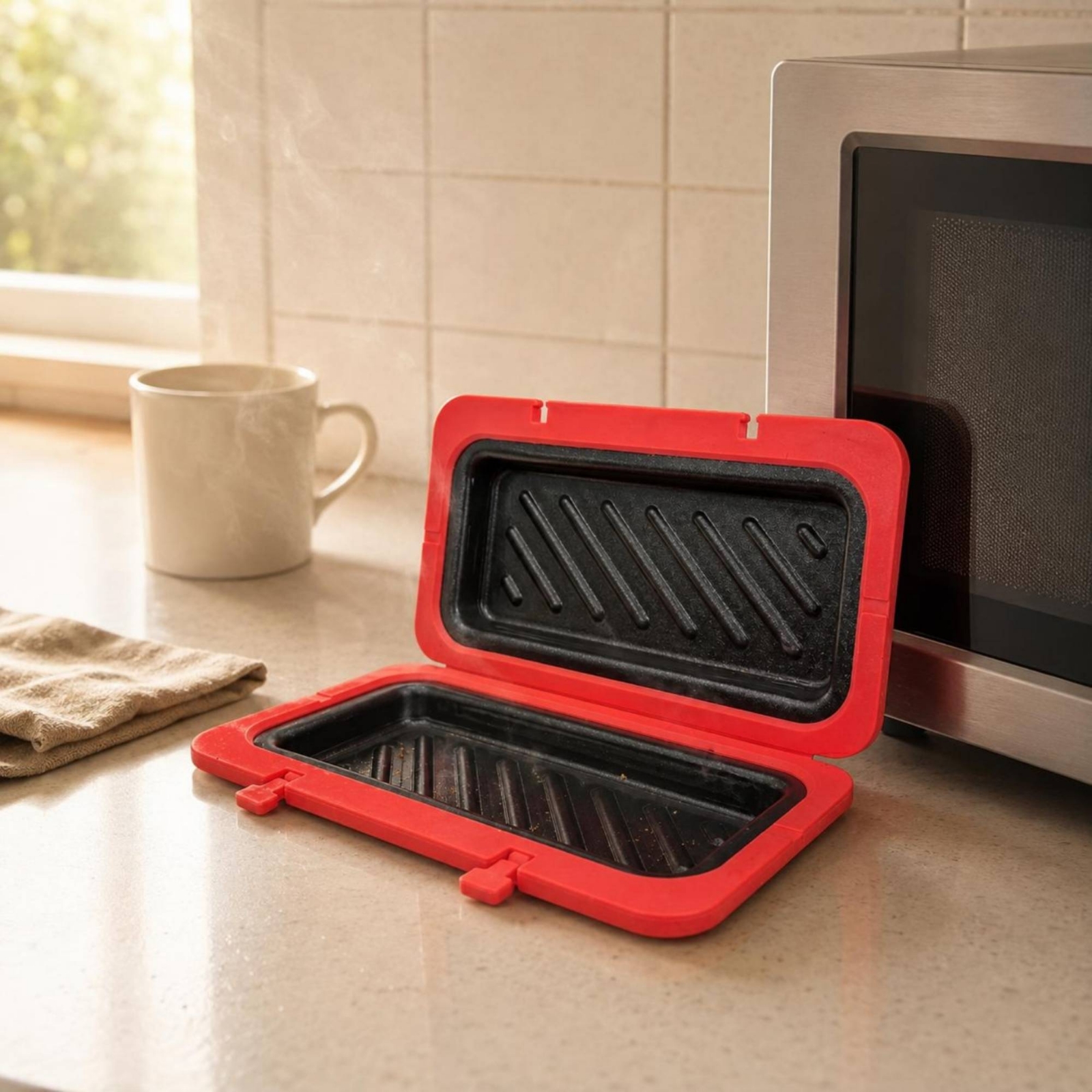 Microwave Sandwich Grill Tray Locking Tabs Clamshell Grill Tray Heat-Resistant