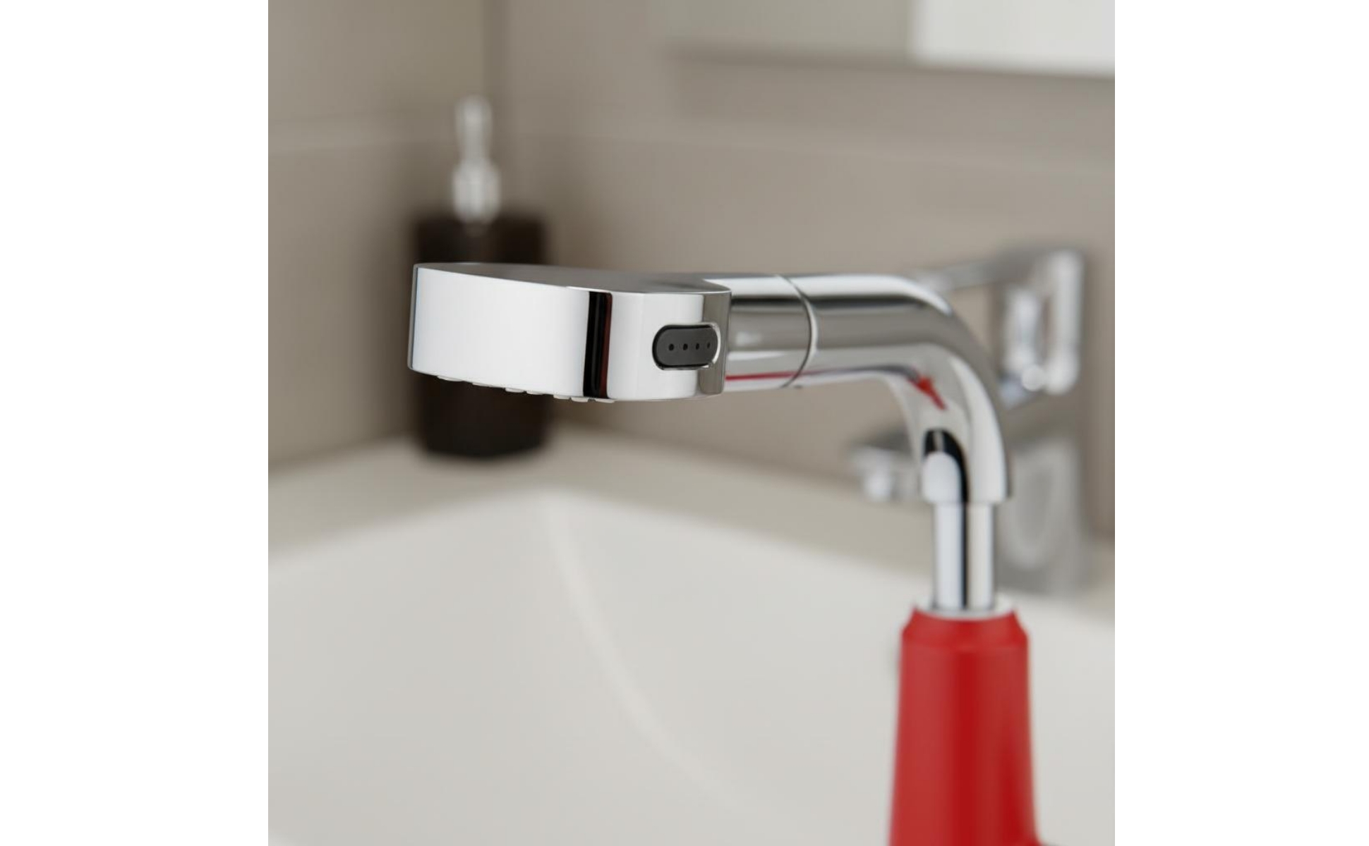 Single-Hole Faucet Tall Curved Spout Bathroom Faucet with Sprayer
