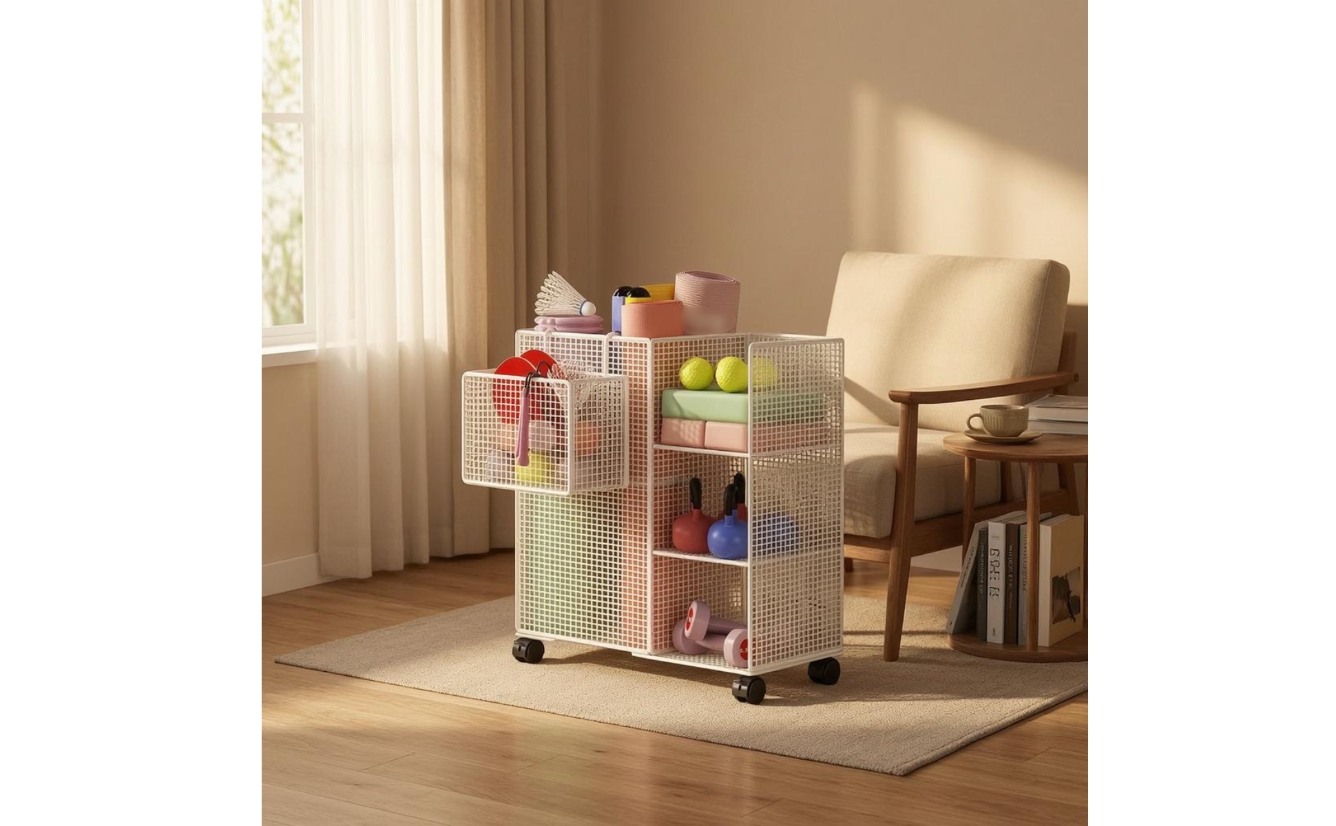 Metal Mesh Cart exposedGrid Mesh Storage Trolley Caster Wheels