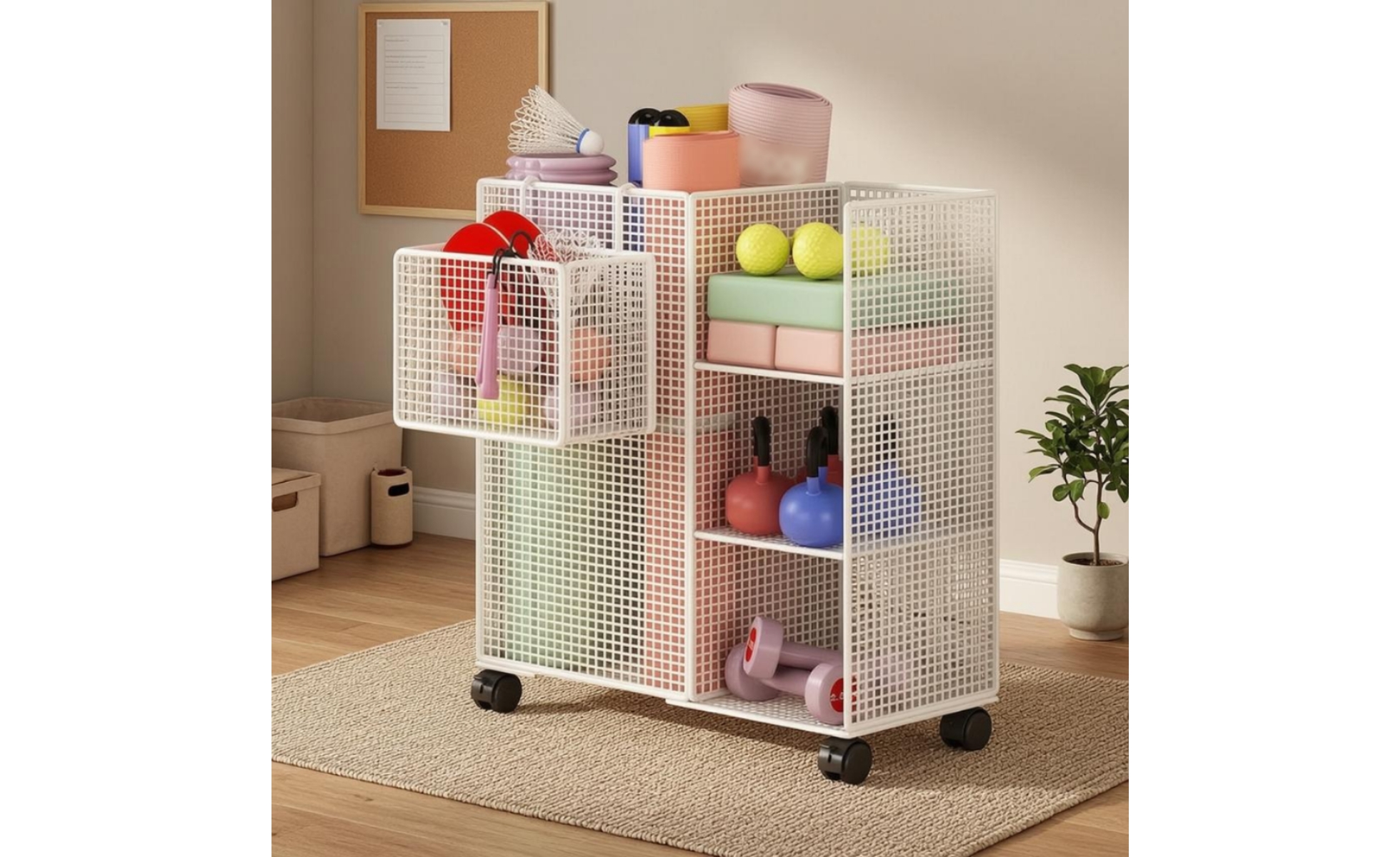 Metal Mesh Cart exposedGrid Mesh Storage Trolley Caster Wheels