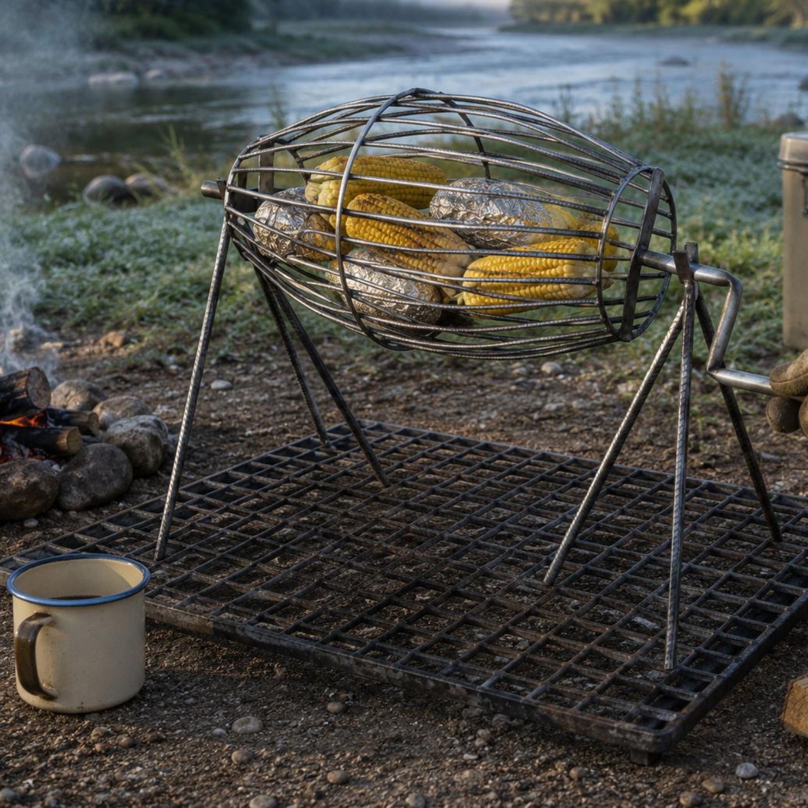 Manual Rotating Grill Basket Side Crank Handle Outdoor Cooking Even Heating - Produktbild 5