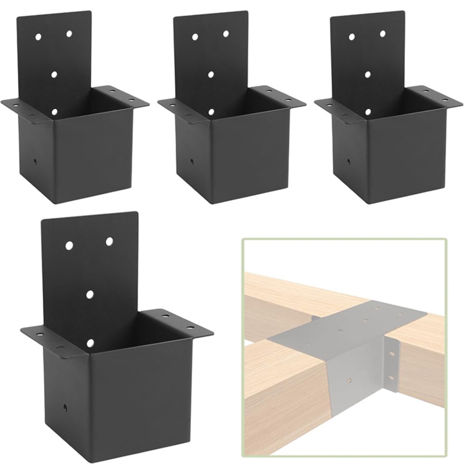 4 Stück Pergola Pfostenverbinder pulverbeschichtet 4x4 Pfostenwinkel vorgebohrt Löcher - Produktbild 4