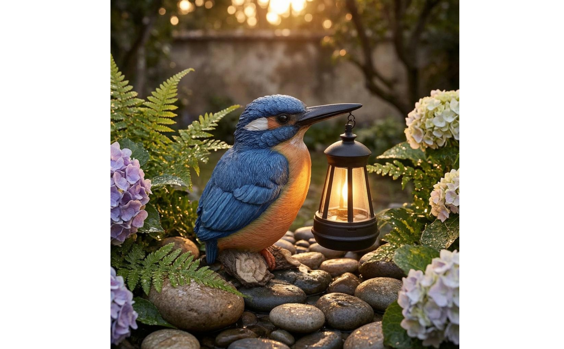 Kingfisher-Laternenfigur Solarbetrieben Vogel-Dekoration mit Laterne