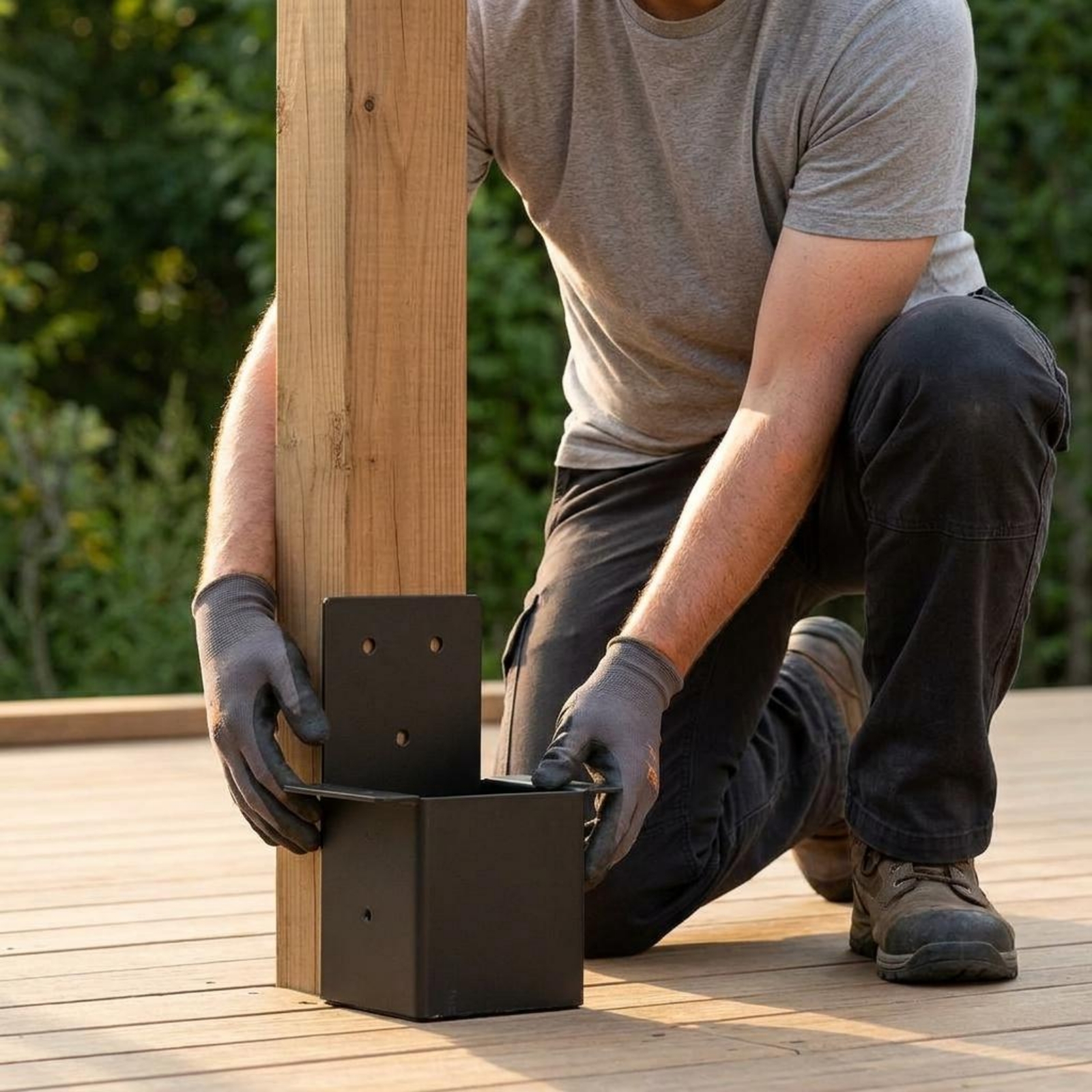 4 Stück Pergola Pfostenverbinder pulverbeschichtet 4x4 Pfostenwinkel vorgebohrt Löcher - Produktbild 7