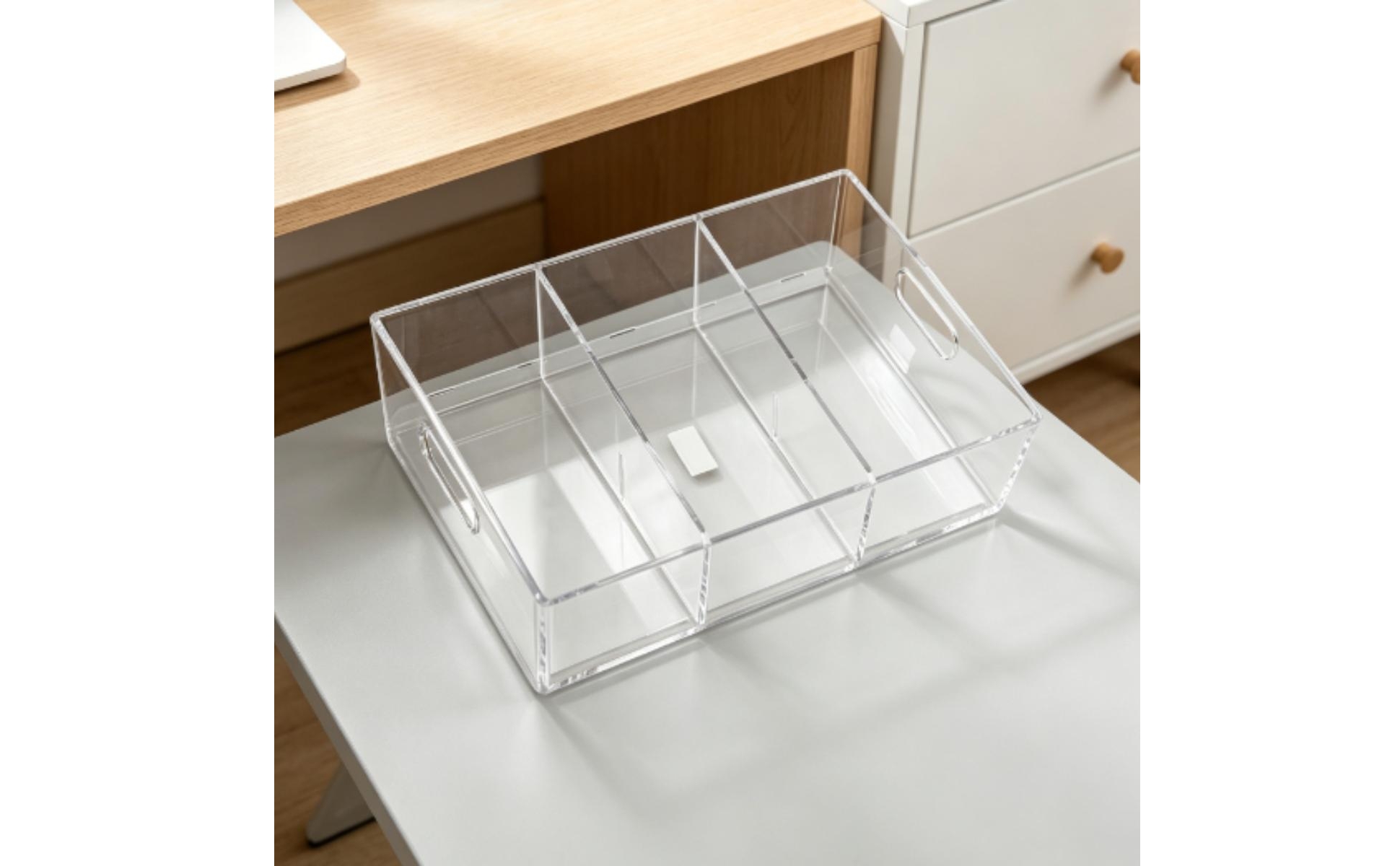 Acrylic Desktop Organizer Divided Three-Section Organizer Transparent
