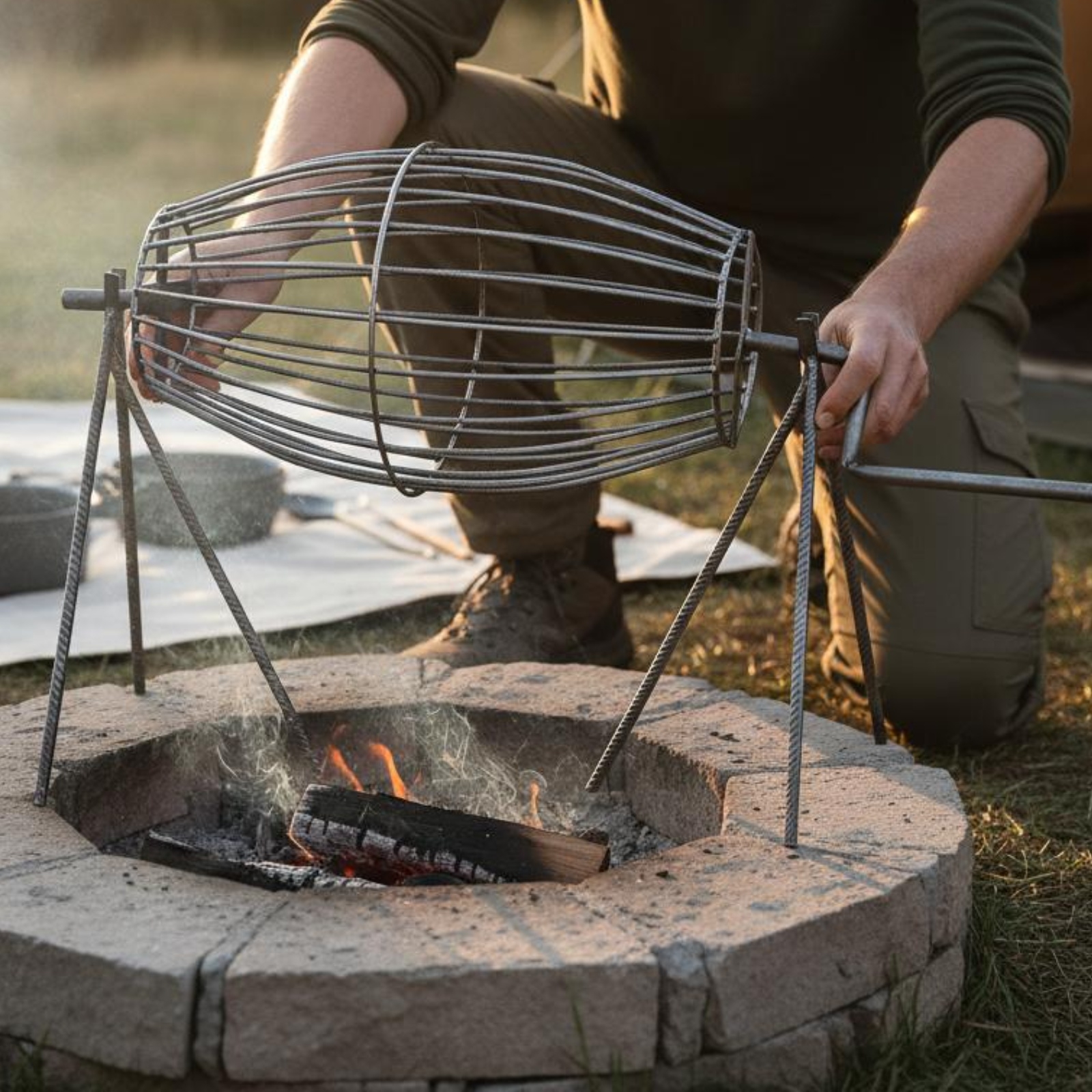 Manual Rotating Grill Basket Side Crank Handle Outdoor Cooking Even Heating - Produktbild 7