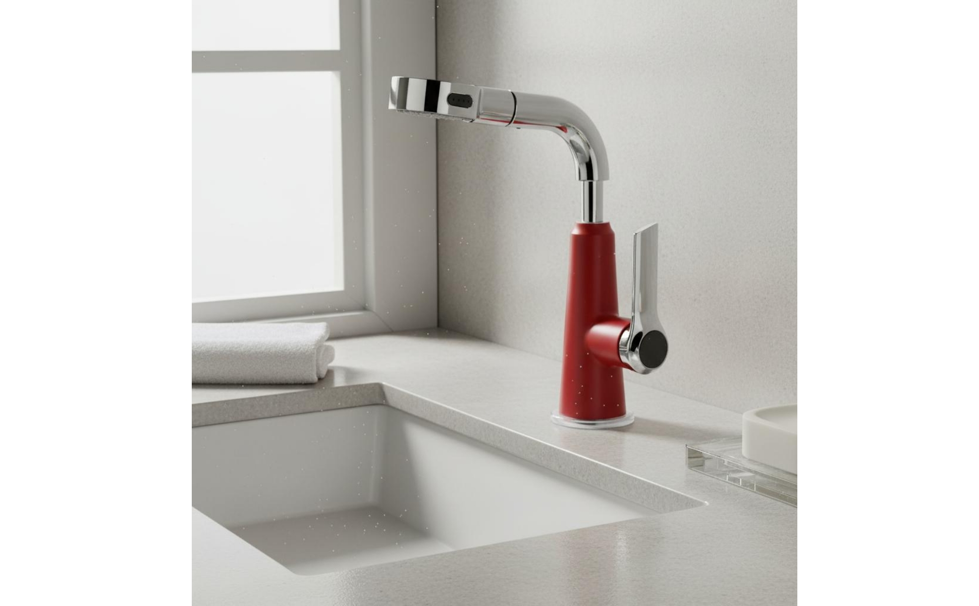 Single-Hole Faucet Tall Curved Spout Bathroom Faucet with Sprayer