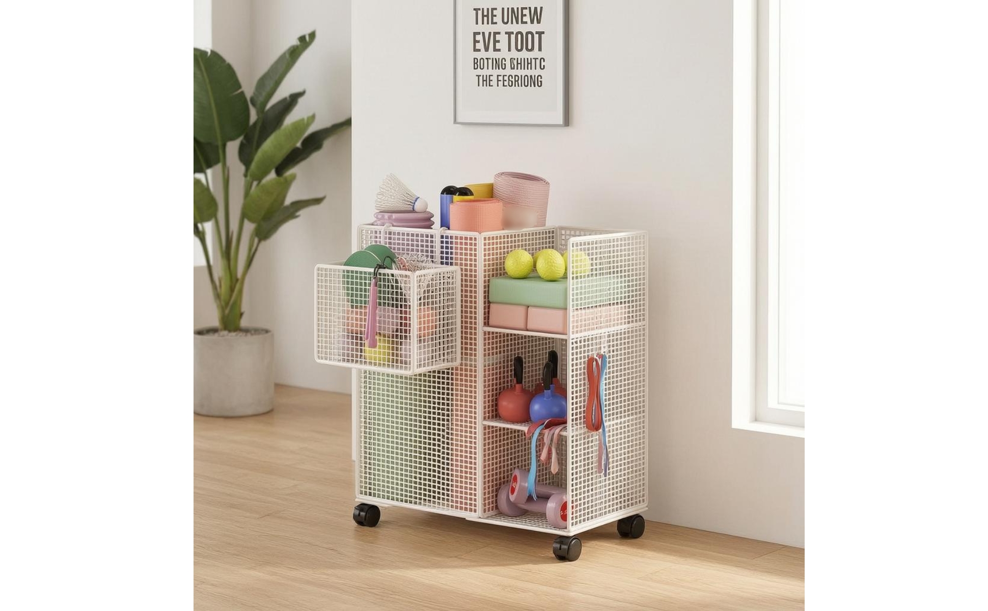 Metal Mesh Cart exposedGrid Mesh Storage Trolley Caster Wheels