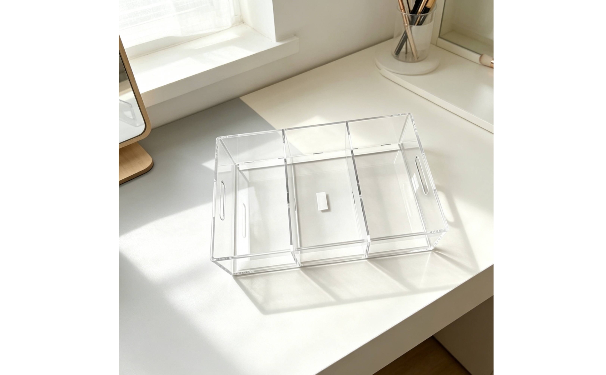 Acrylic Desktop Organizer Divided Three-Section Organizer Transparent