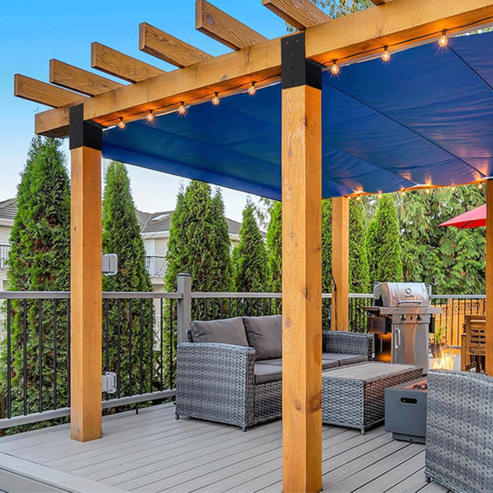 4 Stück Pergola Pfostenverbinder pulverbeschichtet 4x4 Pfostenwinkel vorgebohrt Löcher - Produktbild 5
