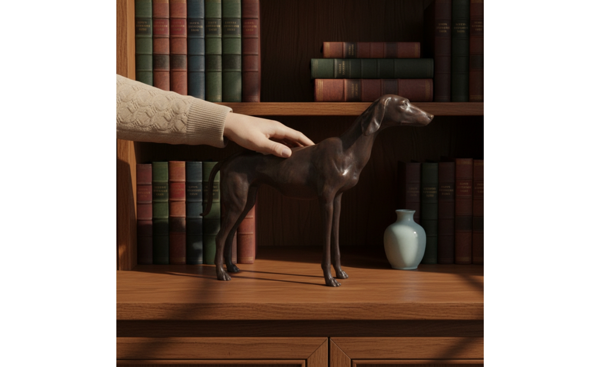 Copper Dog Sculpture Dark Brown Patina Realistic Dog Figurine for Office Display