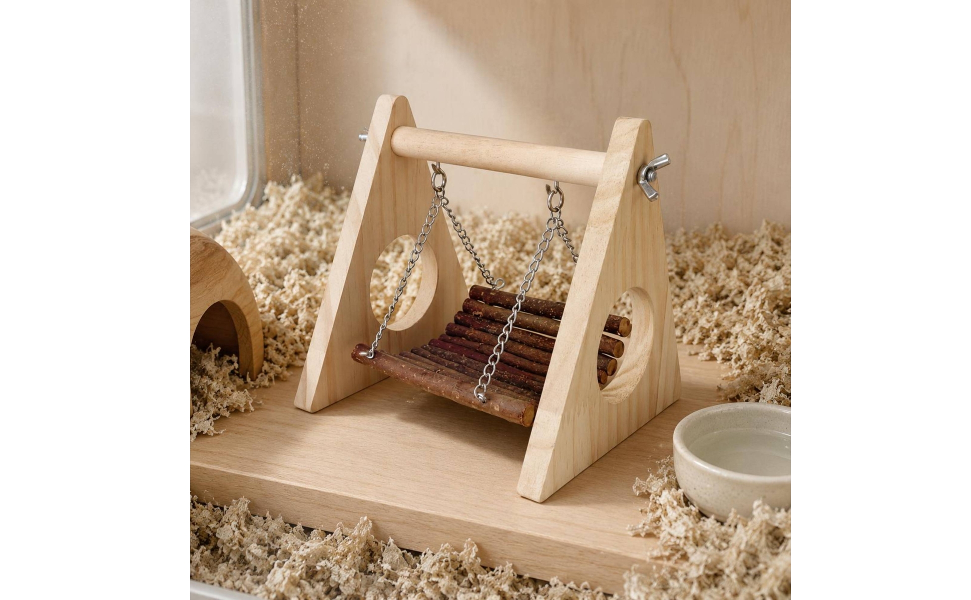 Wooden Hamster Swing Natural Wood Wooden Swing Seat Swing Chewable for Enclosure