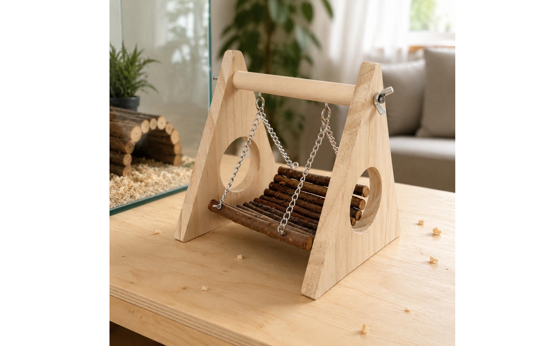 Wooden Hamster Swing Natural Wood Wooden Swing Seat Swing Chewable for Enclosure