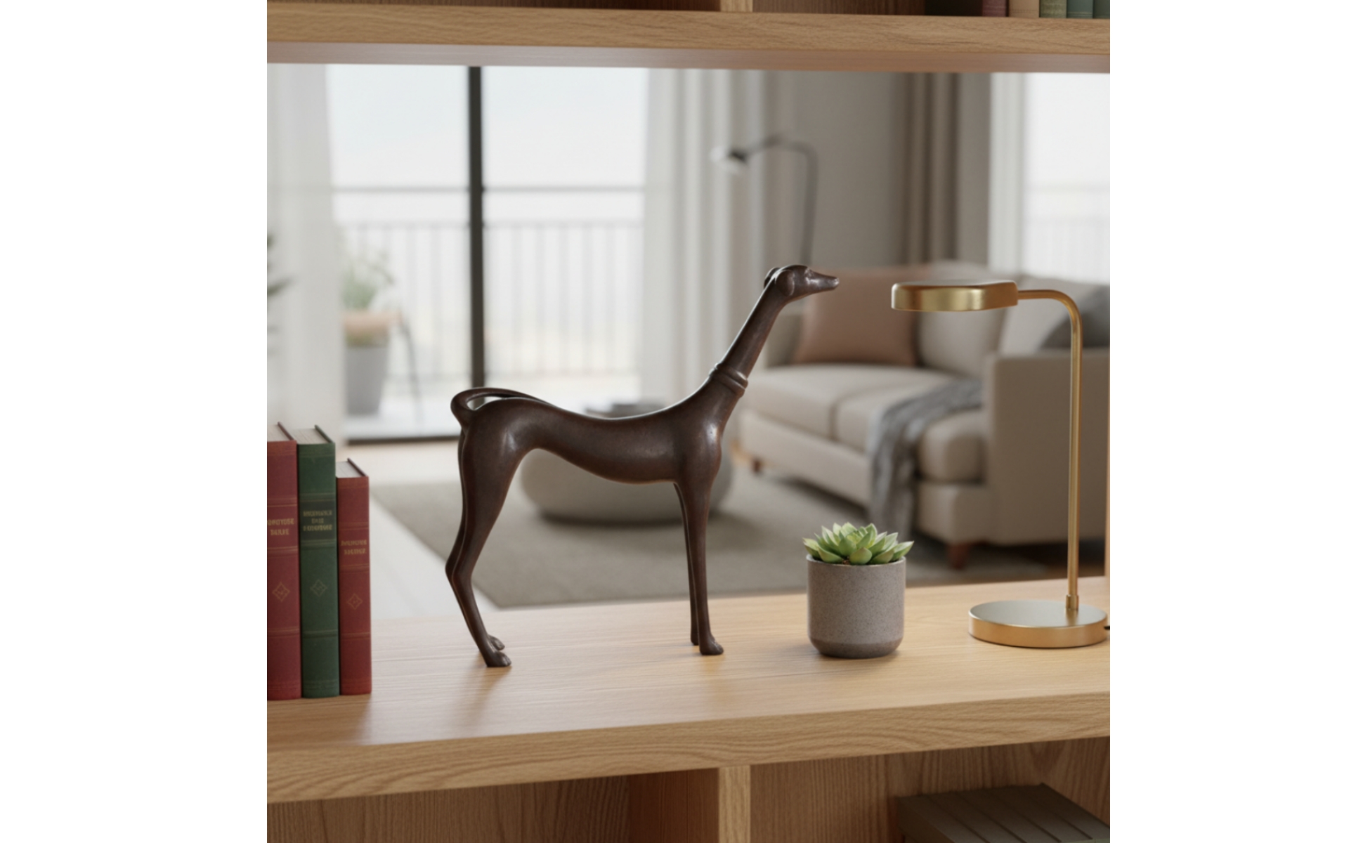 Copper Dog Sculpture Dark Brown Patina Realistic Dog Figurine for Office Display