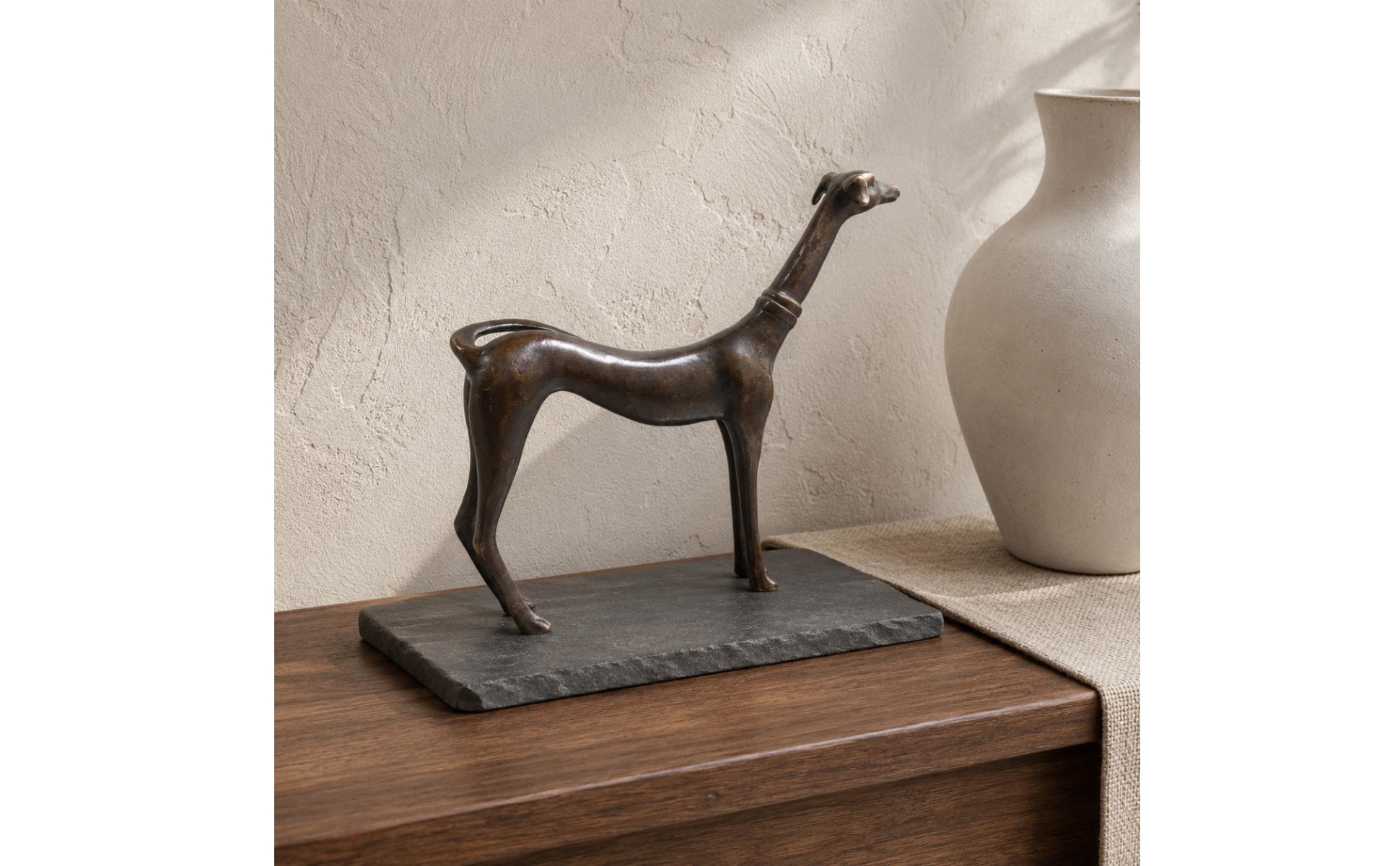 Copper Dog Sculpture Dark Brown Patina Realistic Dog Figurine for Office Display