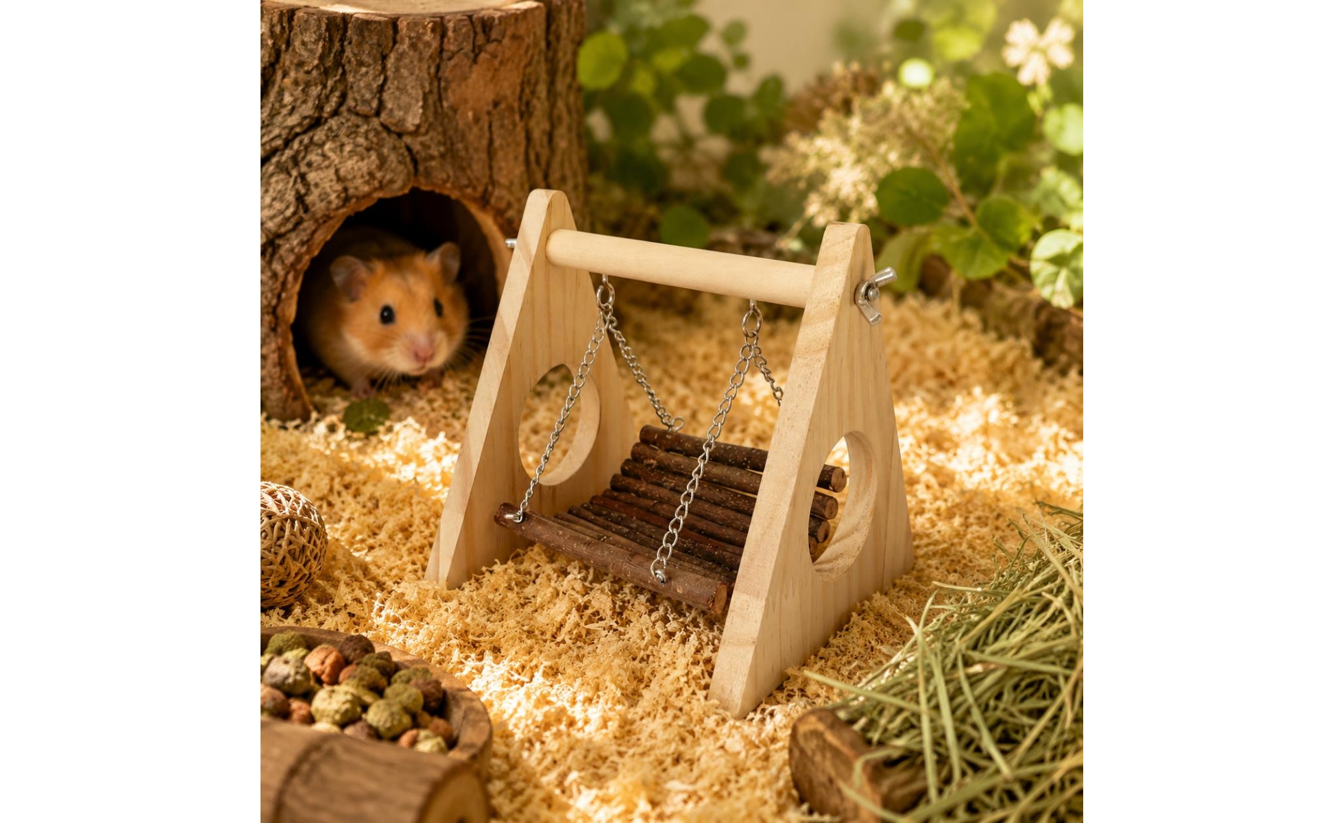 Wooden Hamster Swing Natural Wood Wooden Swing Seat Swing Chewable for Enclosure