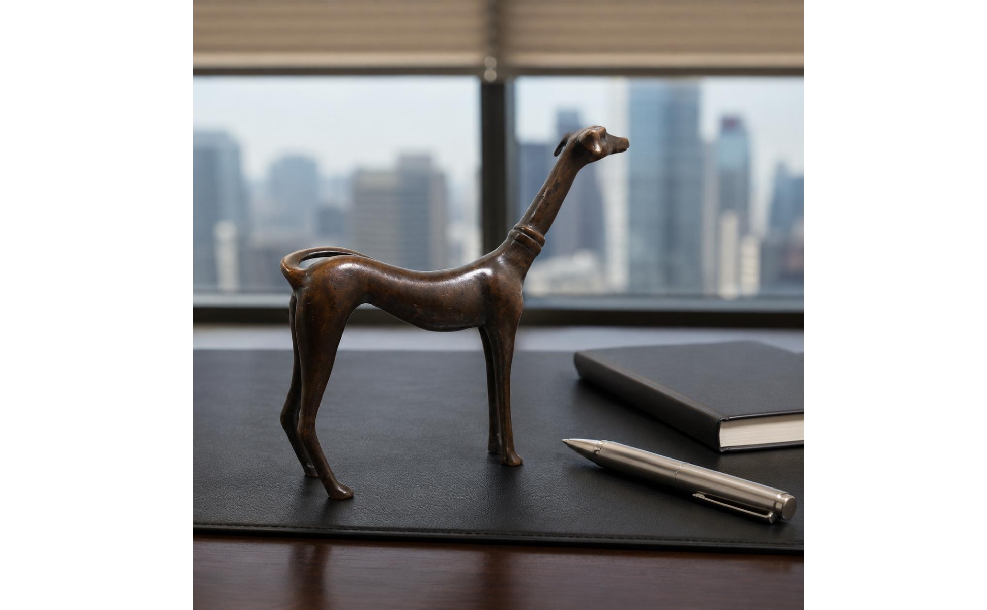 Copper Dog Sculpture Dark Brown Patina Realistic Dog Figurine for Office Display