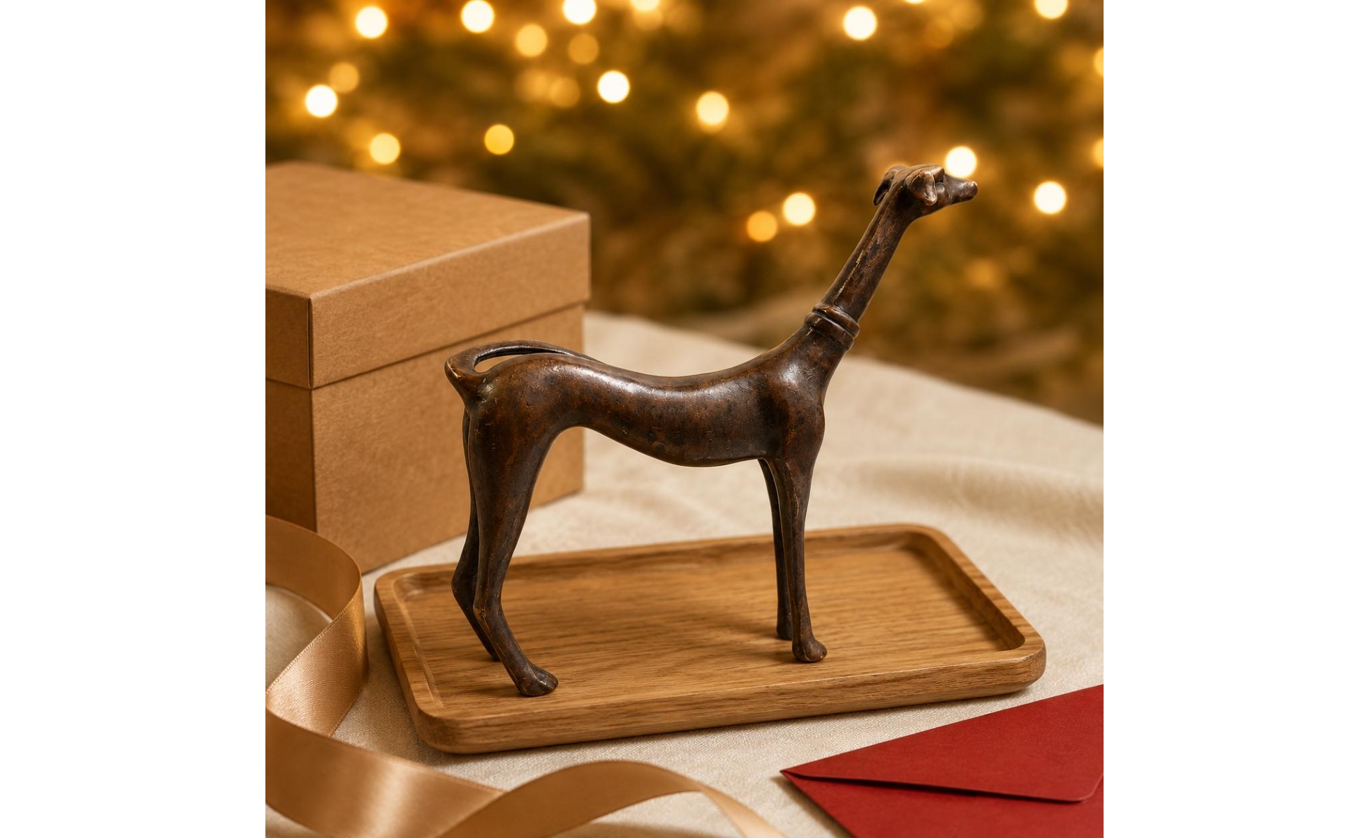 Copper Dog Sculpture Dark Brown Patina Realistic Dog Figurine for Office Display