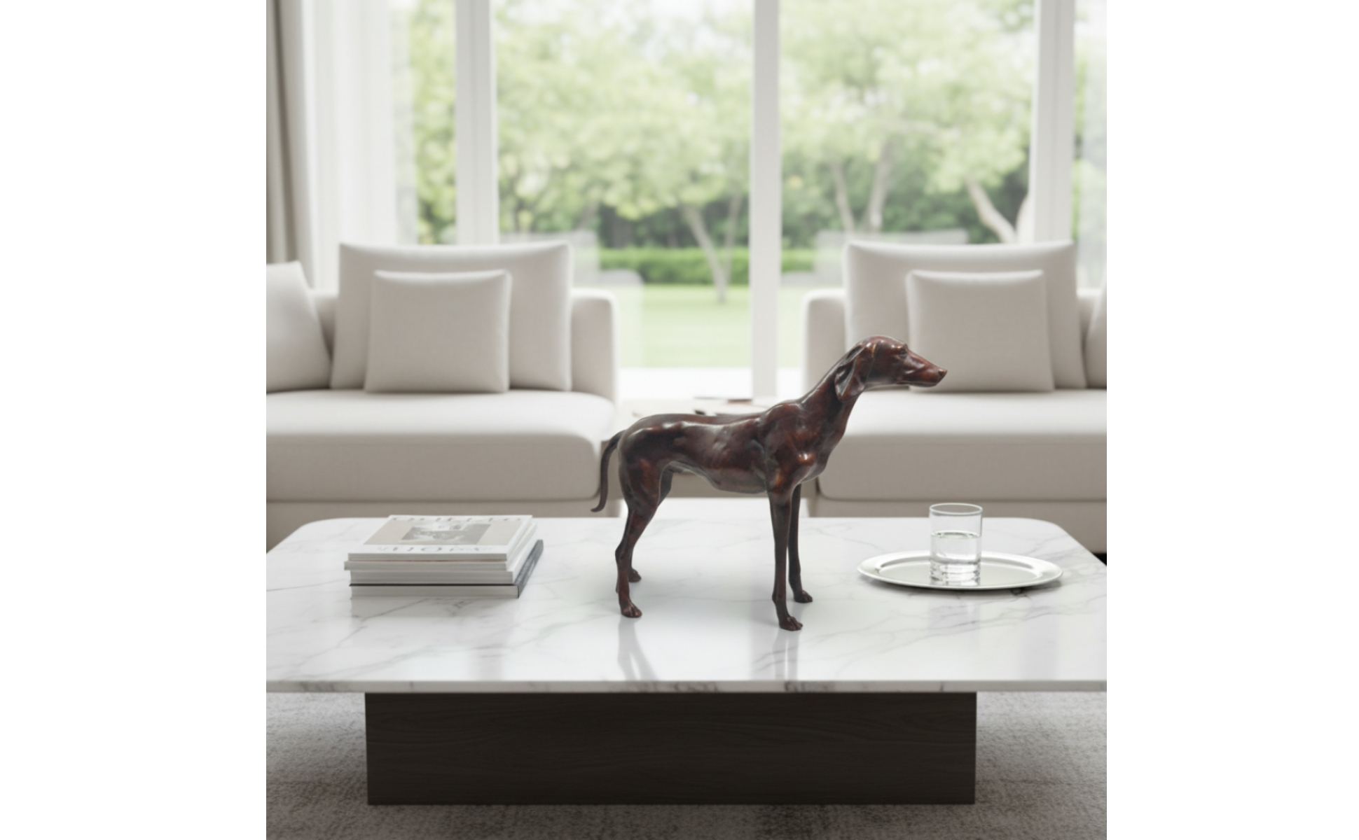 Copper Dog Sculpture Dark Brown Patina Realistic Dog Figurine for Office Display