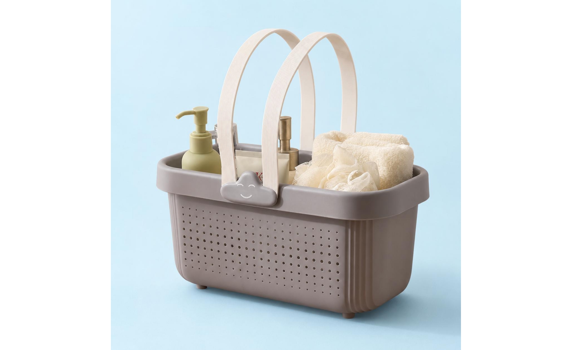 Perforated Bath Basket Arched Handles Portable Bathroom Basket uncoveredTop