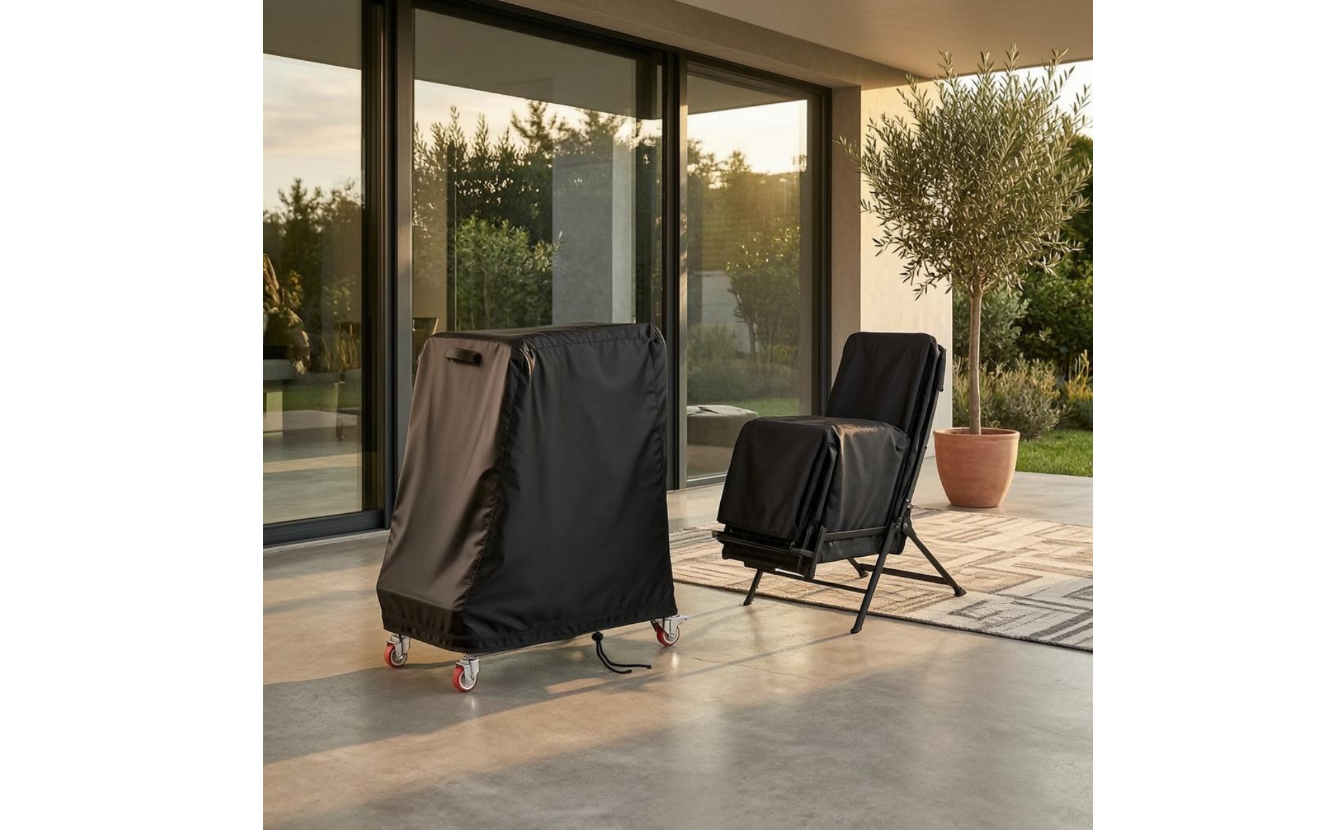 L-Shaped Chair Trolley Cover 210D Folding Chair Cart Cover Black