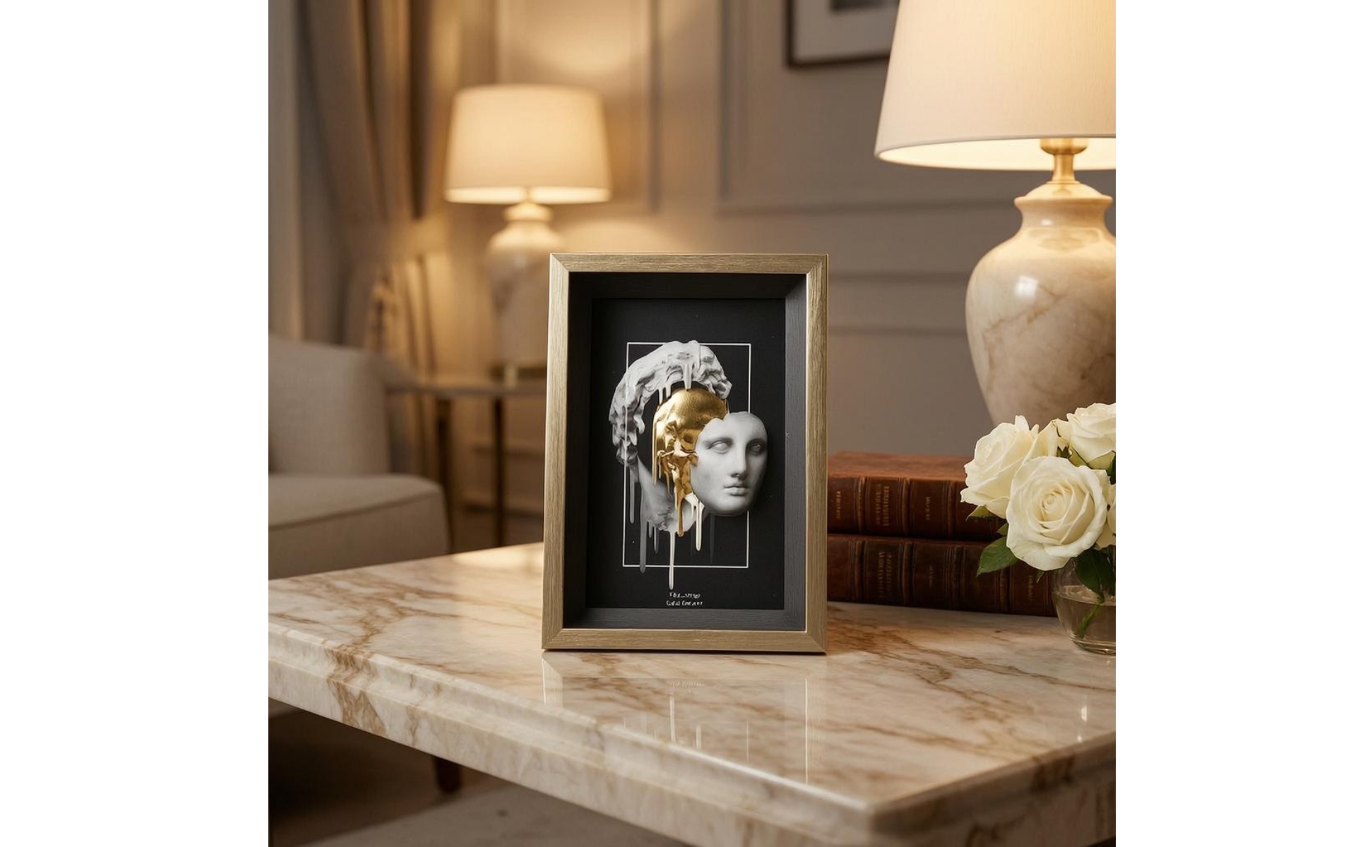 Shadow Box Frame Champagne-Gold Deep Shadow Box Black Interior for Desktop