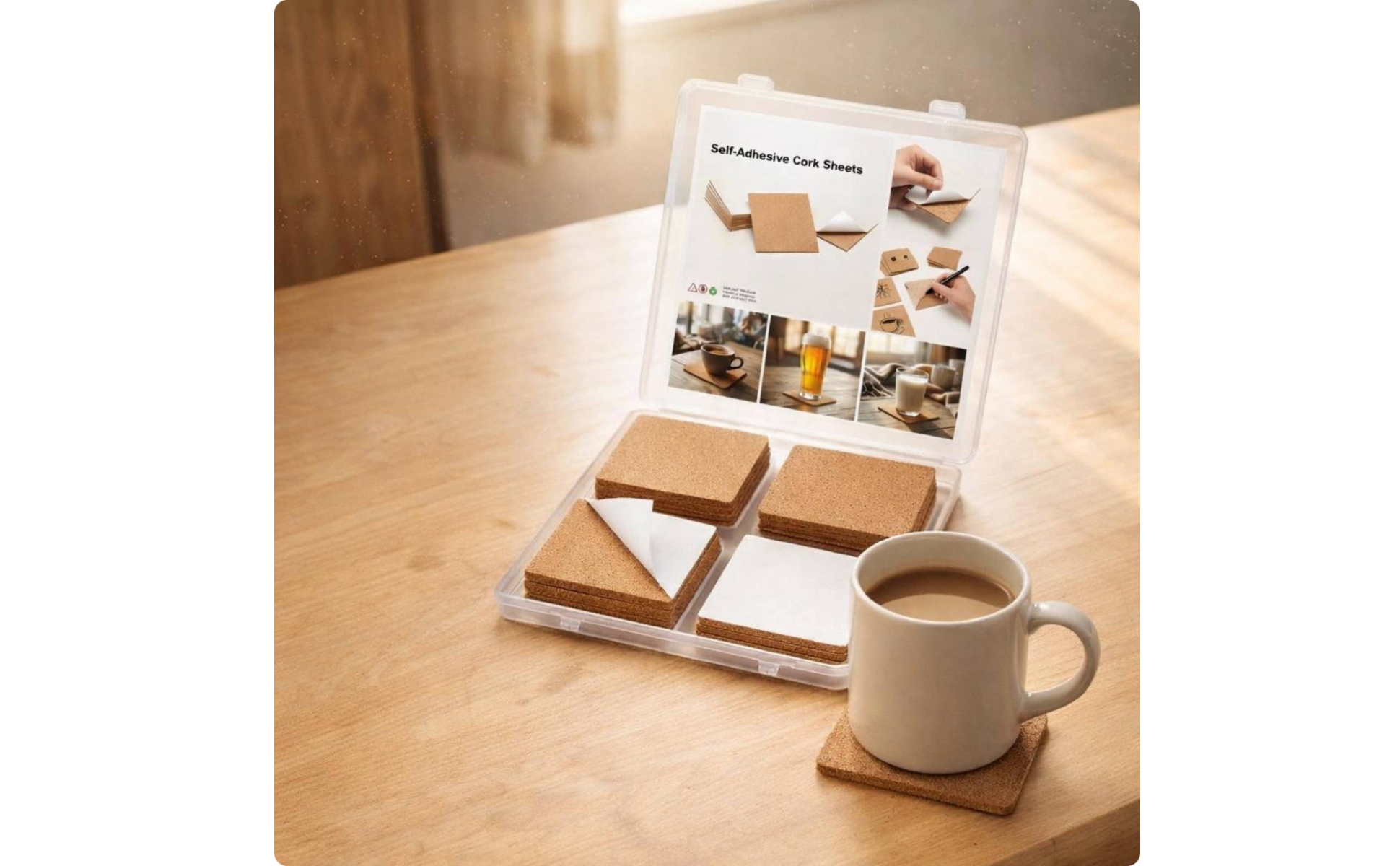 50 Pieces Self Cork Tile Peel-and-Stick 4 X 4 Cork Tile DIY Friendly