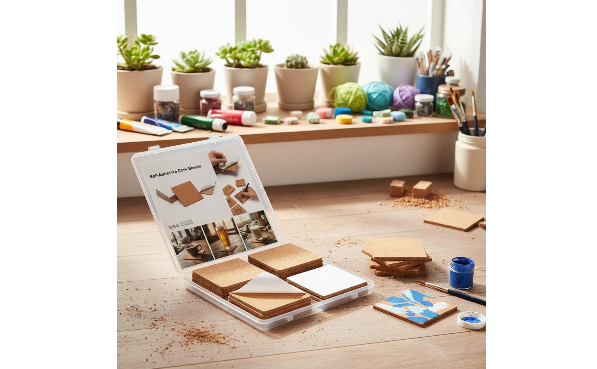 50 Pieces Self Cork Tile Peel-and-Stick 4 X 4 Cork Tile DIY Friendly