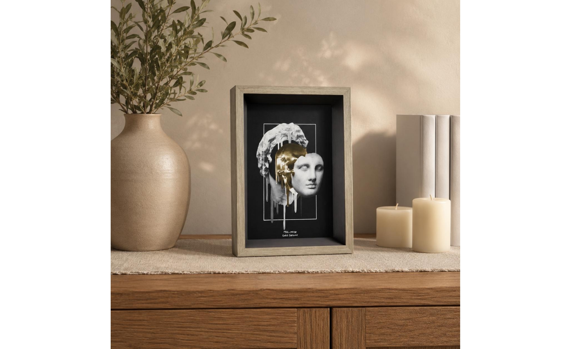 Shadow Box Frame Champagne-Gold Deep Shadow Box Black Interior for Desktop