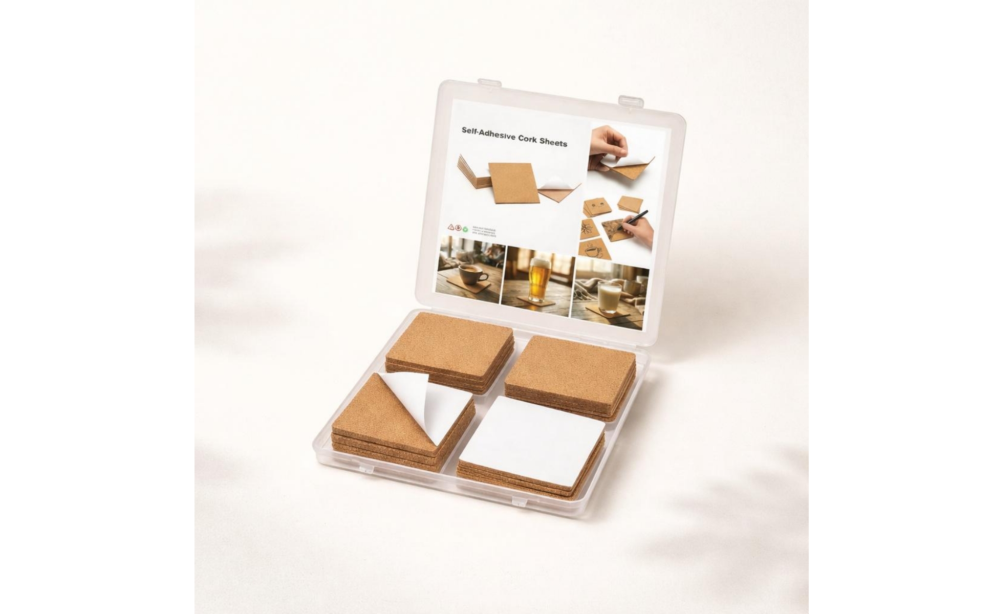 50 Pieces Self Cork Tile Peel-and-Stick 4 X 4 Cork Tile DIY Friendly