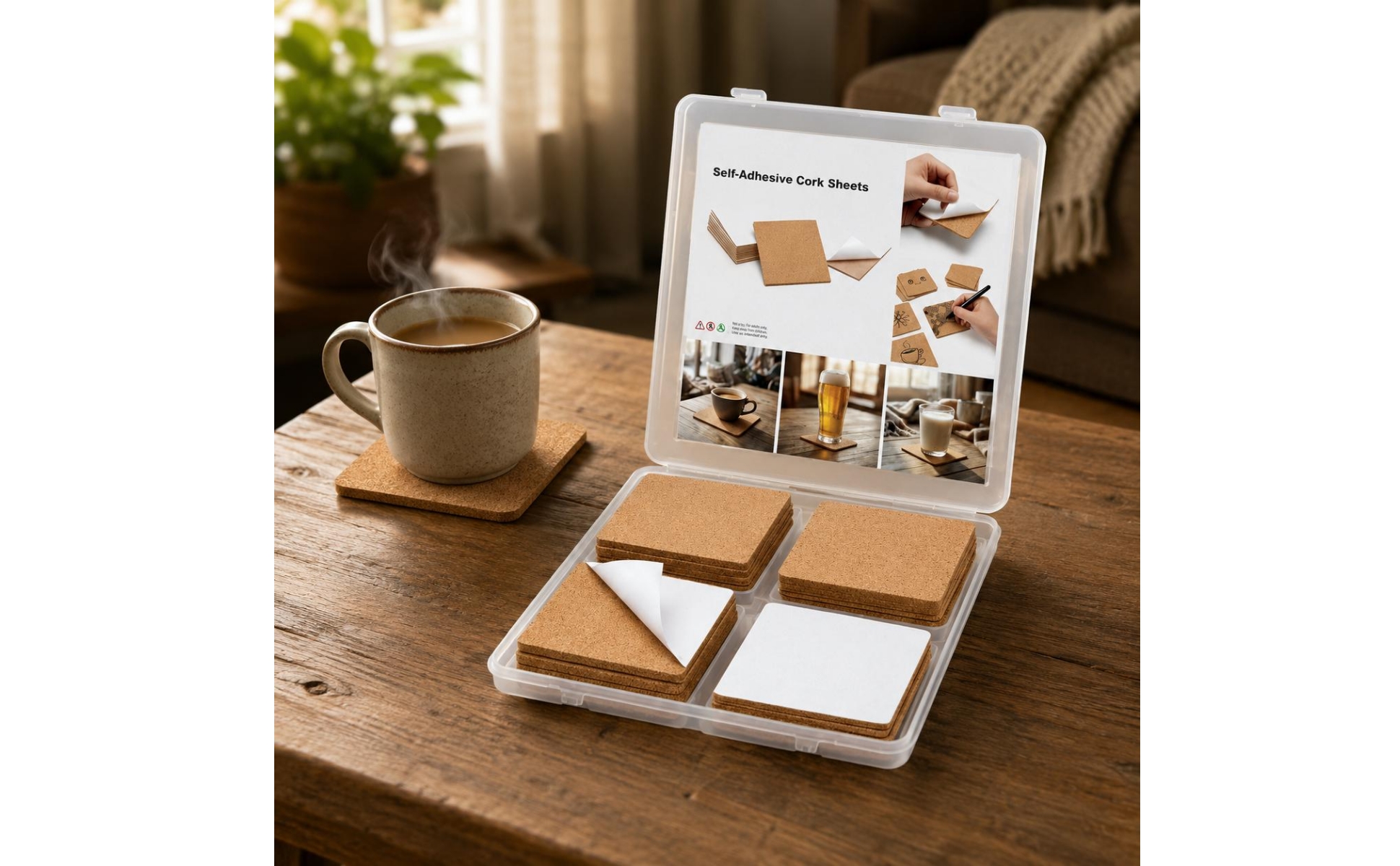 50 Pieces Self Cork Tile Peel-and-Stick 4 X 4 Cork Tile DIY Friendly