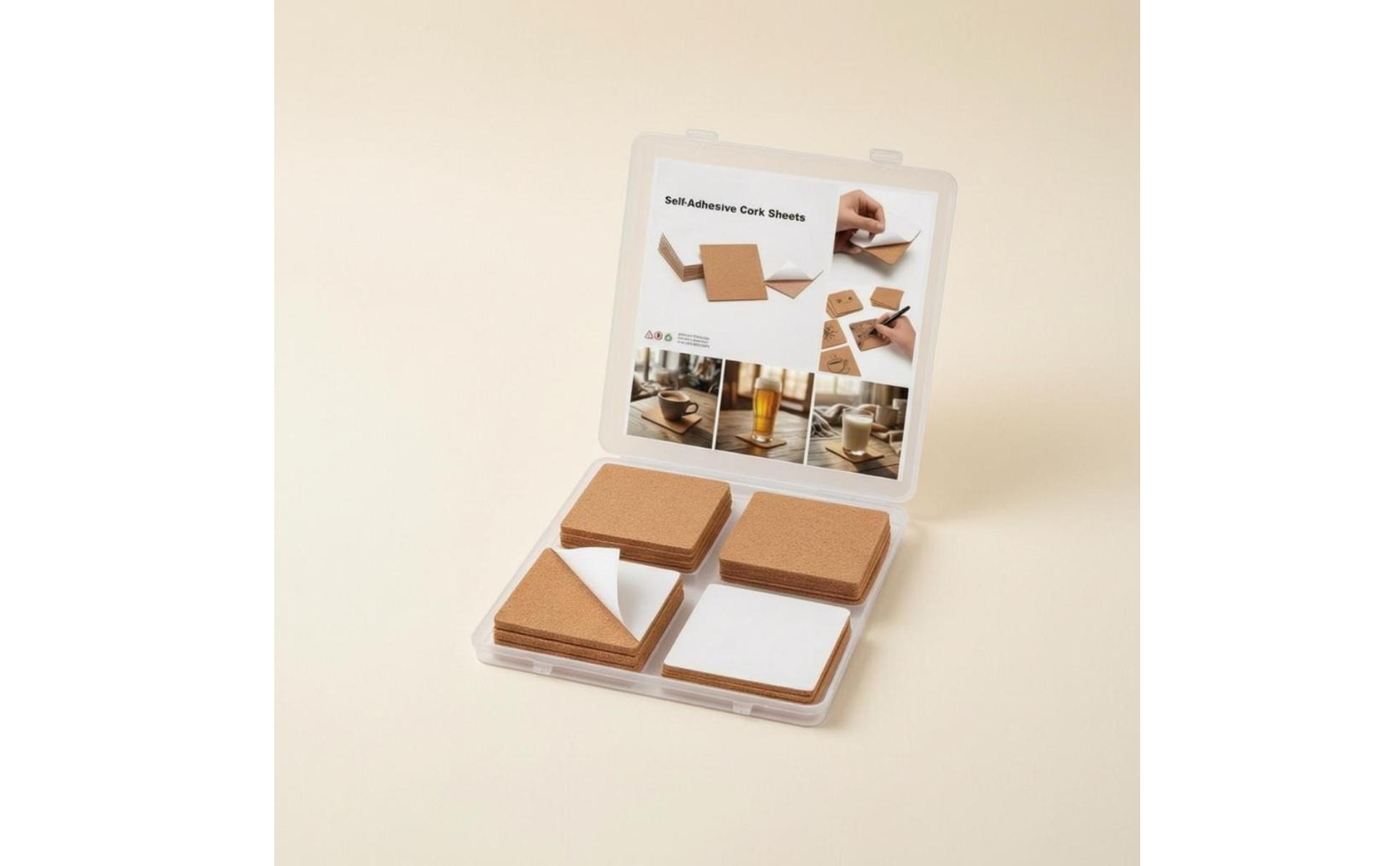50 Pieces Self Cork Tile Peel-and-Stick 4 X 4 Cork Tile DIY Friendly