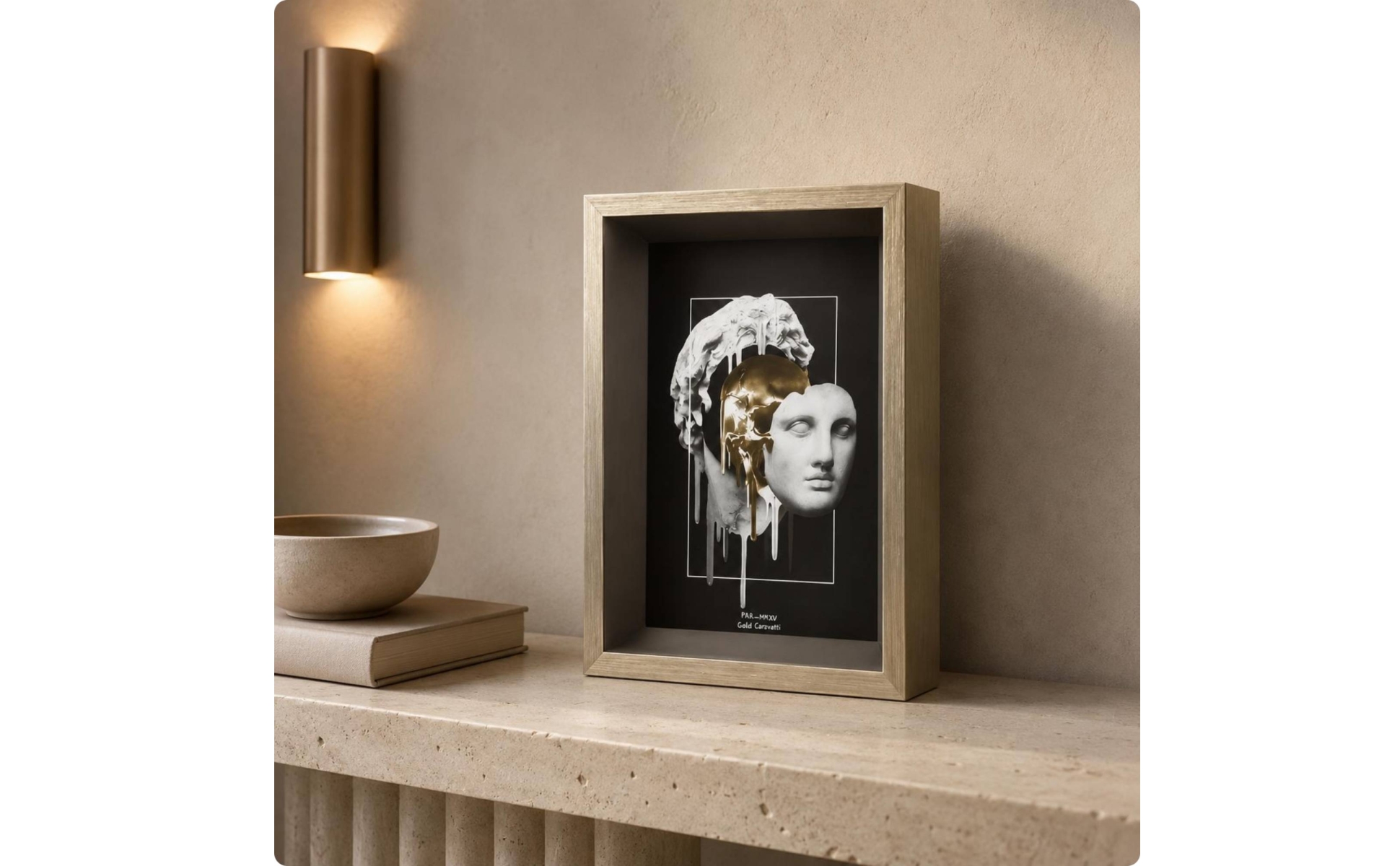 Shadow Box Frame Champagne-Gold Deep Shadow Box Black Interior for Desktop