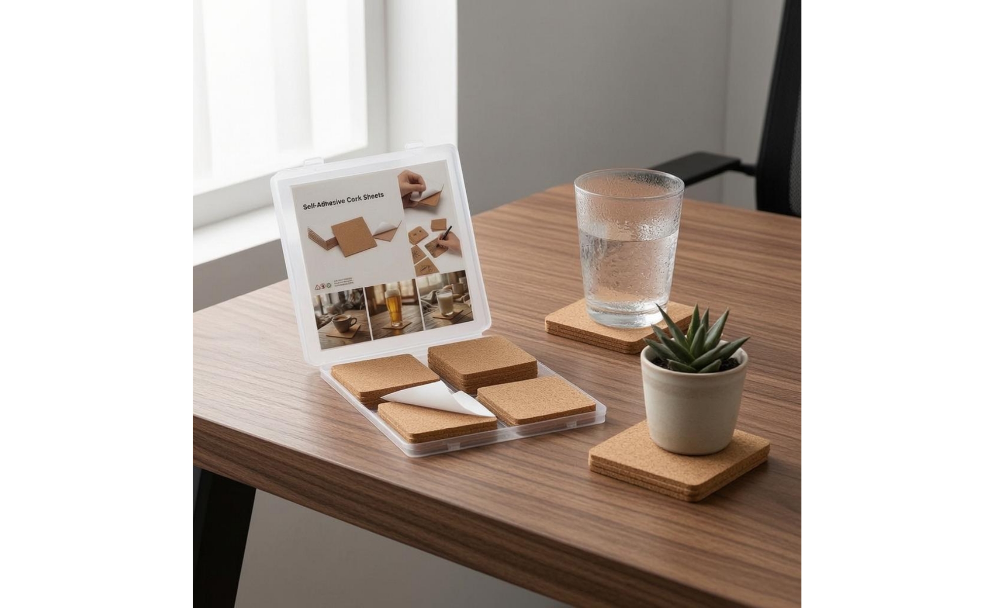 50 Pieces Self Cork Tile Peel-and-Stick 4 X 4 Cork Tile DIY Friendly