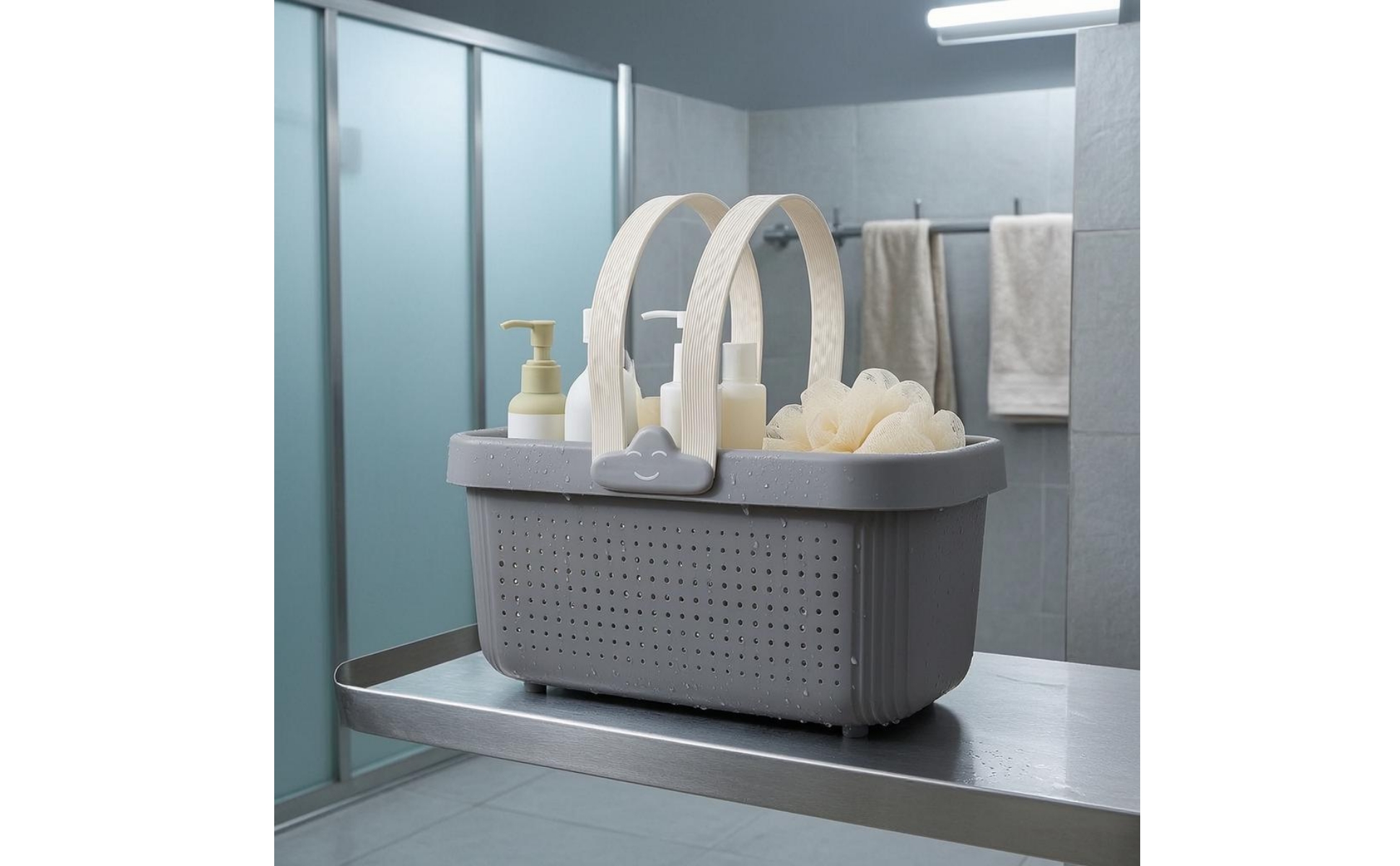 Perforated Bath Basket Arched Handles Portable Bathroom Basket uncoveredTop