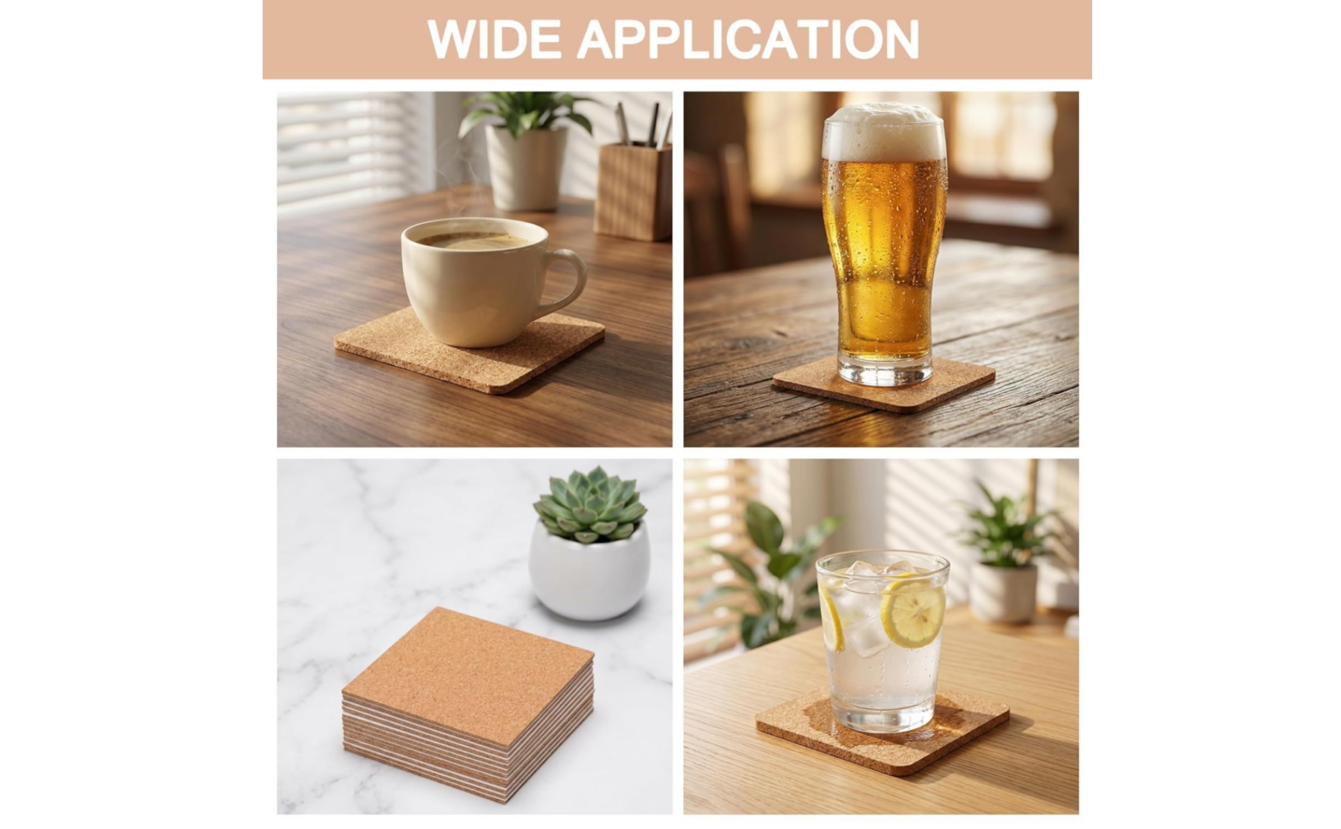 50 Pieces Self Cork Tile Peel-and-Stick 4 X 4 Cork Tile DIY Friendly